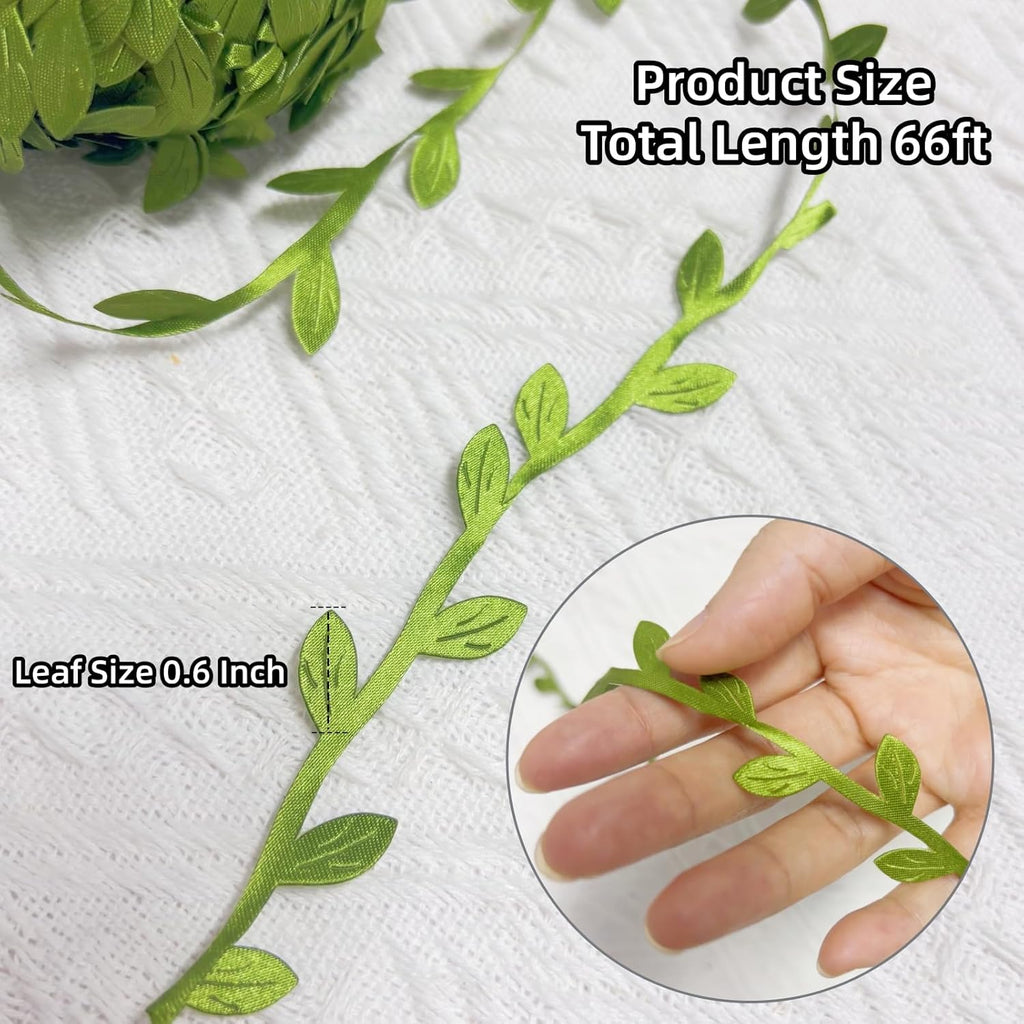 66 ft Leaf Ribbon, Artificial Eucalyptus Garland Rattan Leaf String, Decorative Jungle Wild Plant Green, Suitable for Baby Shower Home Wedding Party Balloon Garland Wreaths DIY Christmas Craft