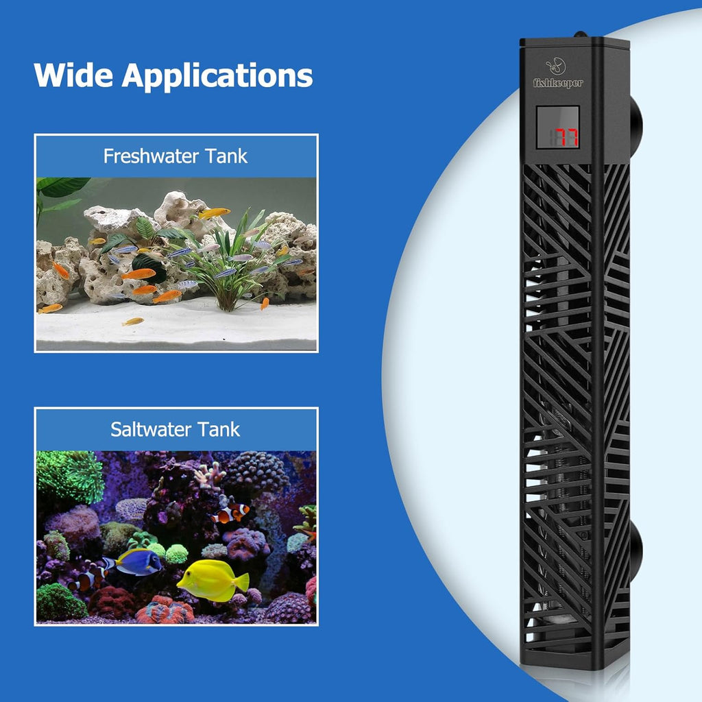 fishkeeper 25W/50W/100W/200W/300W Fish Tank Heater for 1-80 Gallon, Adjustable Submersible Aquarium Heater with LED Digital Display and Overheat Protection for Saltwater & Freshwater Tanks