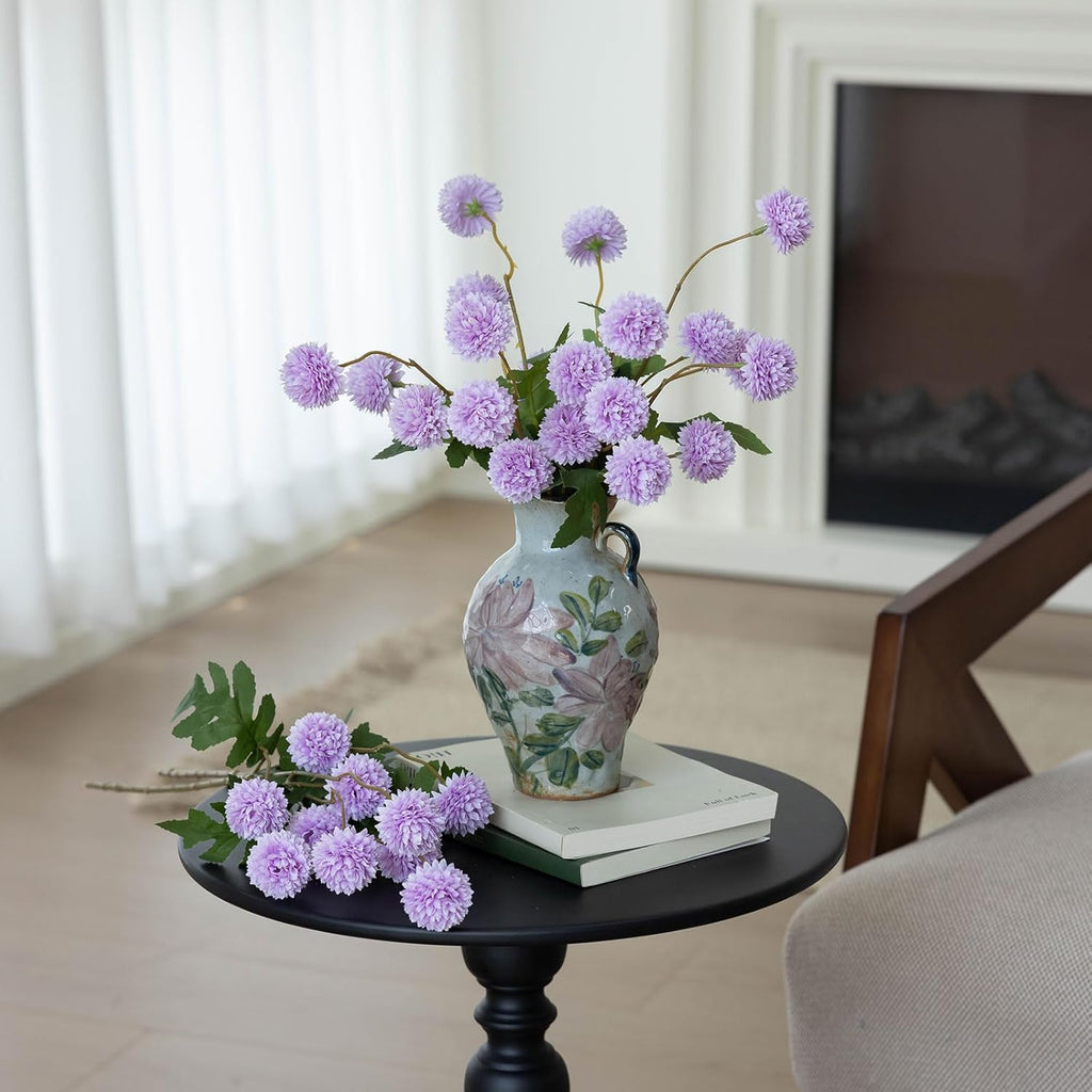 mizii 6Pcs Purple Fake Silk Pompon Mum Artificial Flowers Bulk Small Faux Chrysanthemums with Stems Realistic Floral Decorations for Wedding DIY Bouquet Centerpieces Shower Vase Home Decor (Purple)