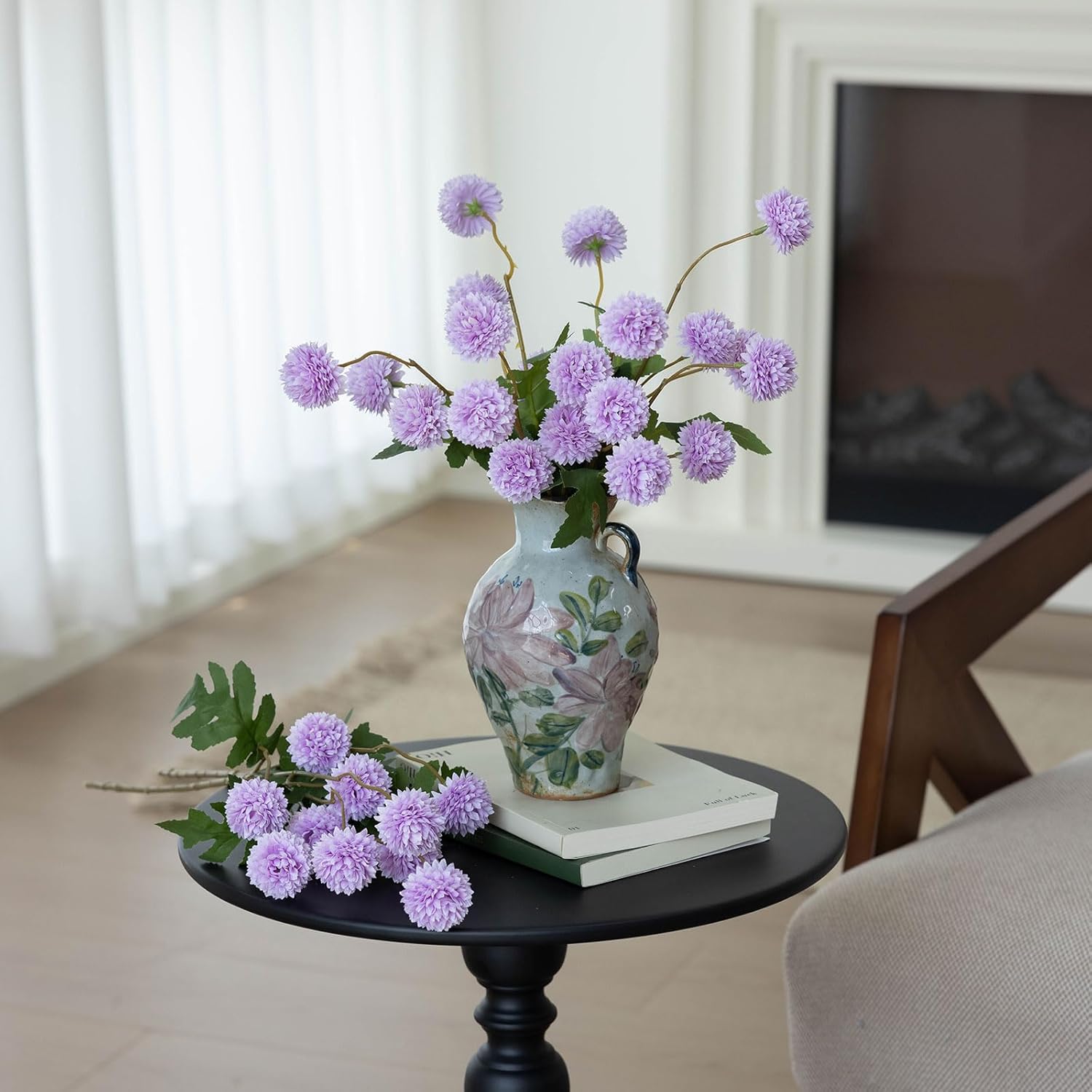 mizii 6Pcs Purple Fake Silk Pompon Mum Artificial Flowers Bulk Small Faux Chrysanthemums with Stems Realistic Floral Decorations for Wedding DIY Bouquet Centerpieces Shower Vase Home Decor (Purple)