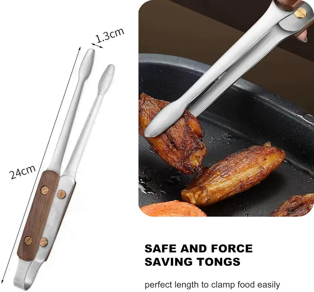Longjet Kitchen Tongs Metal Tweezers for Cooking - Reptile Feeding Tongs for Gecko, Bearded Dragon, Snake - Long Forceps for Aquarium Plant (Silvery Walnut-9.5"/1Pcs)