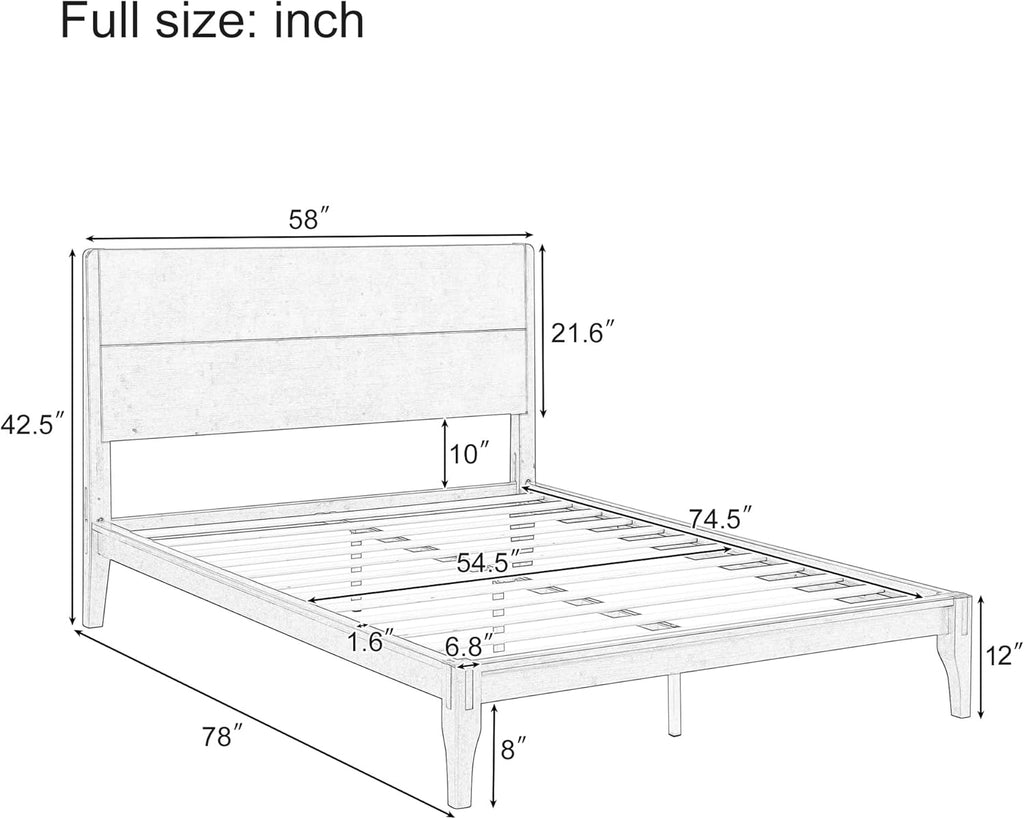 Merax Mid Century Bed Frame Full with Headboard, Bamboo Wood Full Platform Bed Frame with Wood Slat, Heavy Duty Steel Center Beam for Support, Under Bed Storage, No Box Spring Needed, Chocolate