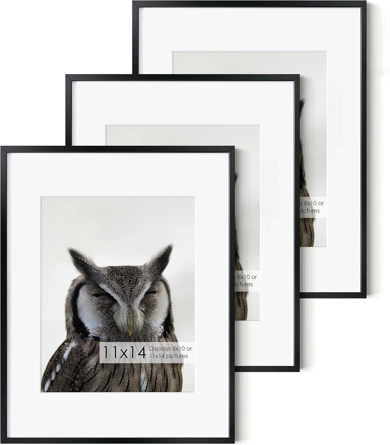 Fun Memories 11x14 Premium Metal Picture Frame - 11x14 Aluminum Photo Frames with 8x10 Mat, and Hanging Hardware - Ideal for Wall or Tabletop Display - Set of 3 - Black