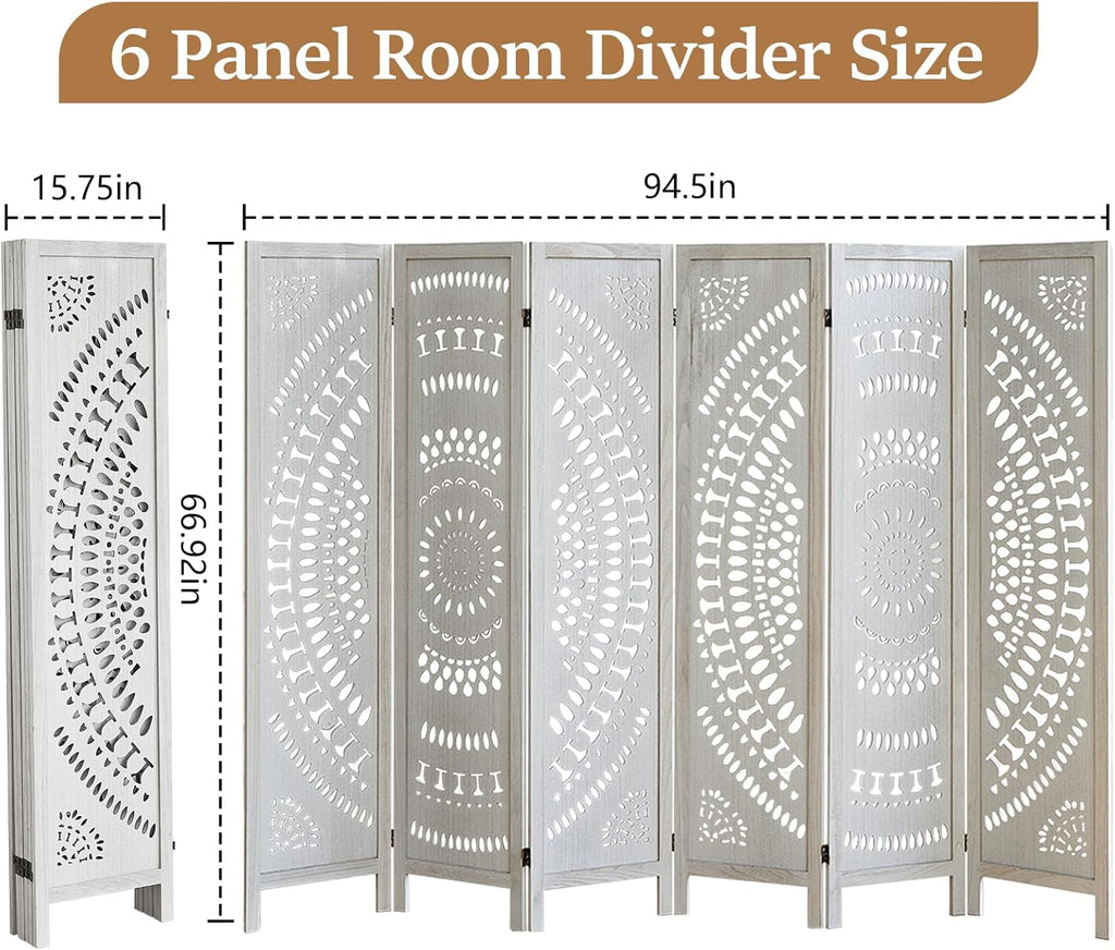 Room Dividers and Folding Privacy Screens, Boho 6 Panel Room Divider, 67" Room Divider Wall, Modern Room Partition, Privacy Dividers for Rooms, Bedroom, Office, White