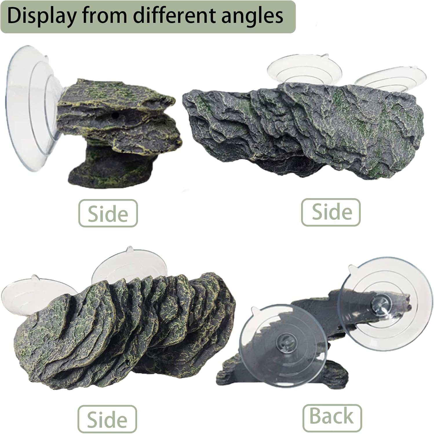 PINVNBY Turtle Basking Platform Tortoise Resin Dock Tortoise Climbing Ramp Shale with Suction Cup Adjustable Resting Terrace Lizard Climbing Platform for Frogs Newts (Small:6.0”Lx2.7”Wx2.7”H)