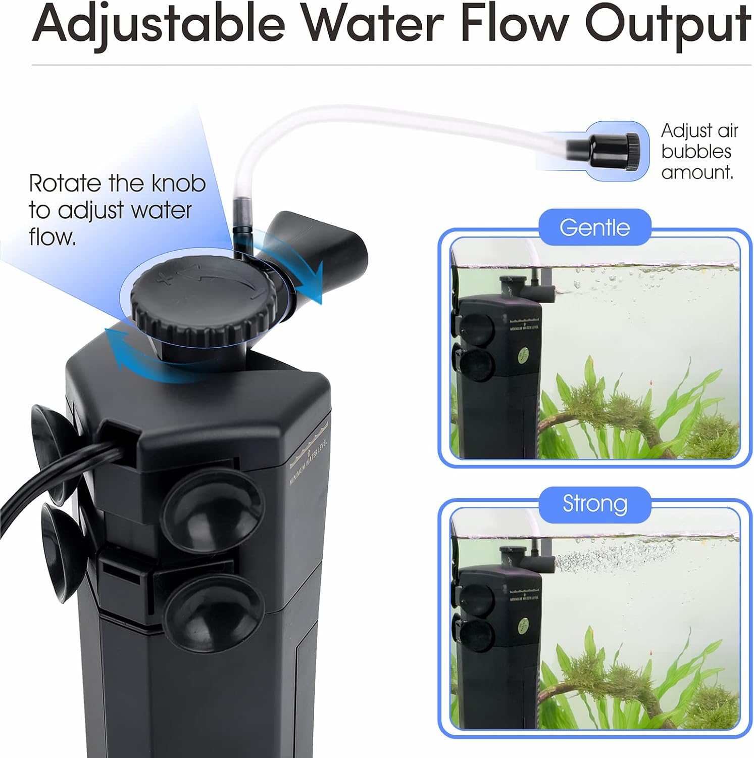 hygger Submersible Aquarium Power Filter 170 GPH for 15-30 Gallon Fish Tank Corner Internal Filter with Bio Ball Sponge 3-Stage Filtration System