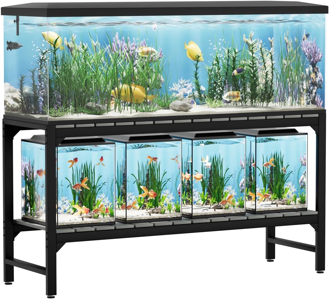 Tatub 55-90 Gallon Fish Tank Stand, Metal Aquarium Stand with 2-tier Open Shelves & Thickened Slats, Heavy Duty Metal Large Aquarium Stand for up to 6 Total Aquariums, 1000 LBS Capacity Per Shelf
