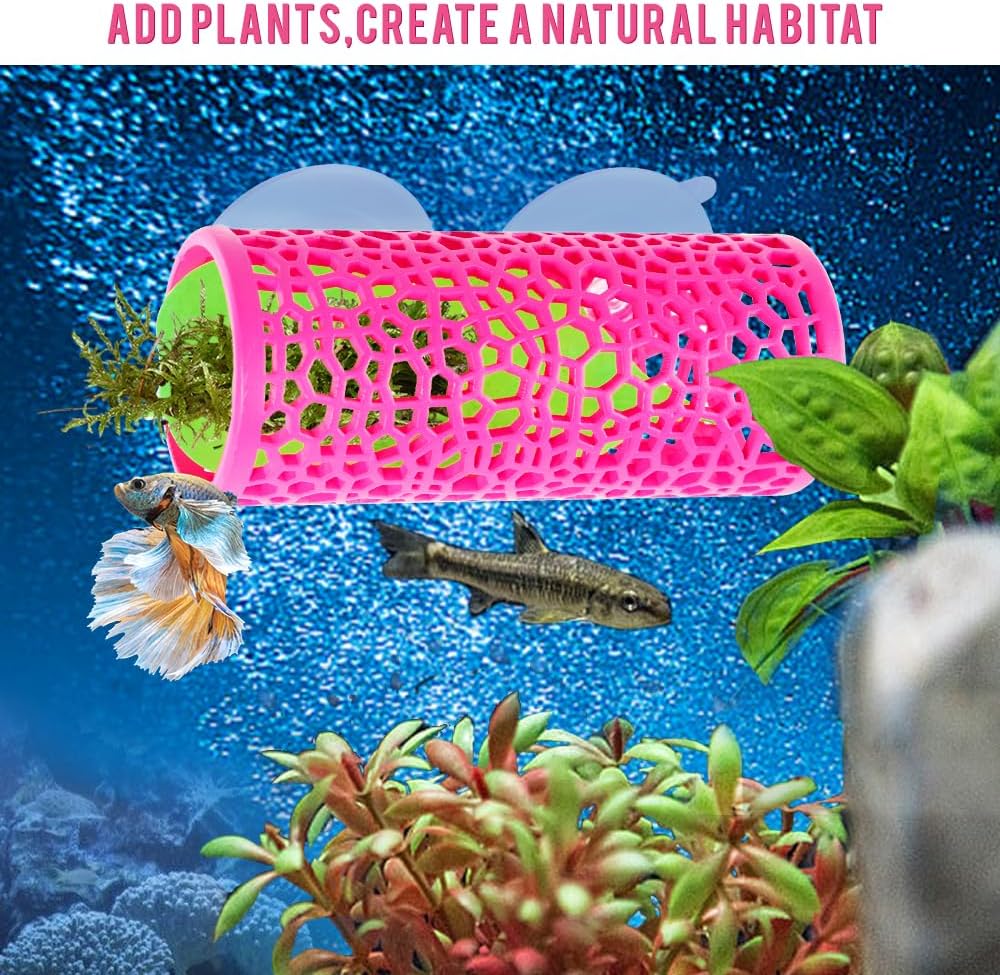 Abizoo Betta Fish Pink Tunnel Hideout for Aquarium Decoration Durable Hollow Design Easy to Clean Smooth Finish Enhances Habitat Comfort Fish Tank Accessory for Shrimp Guppies