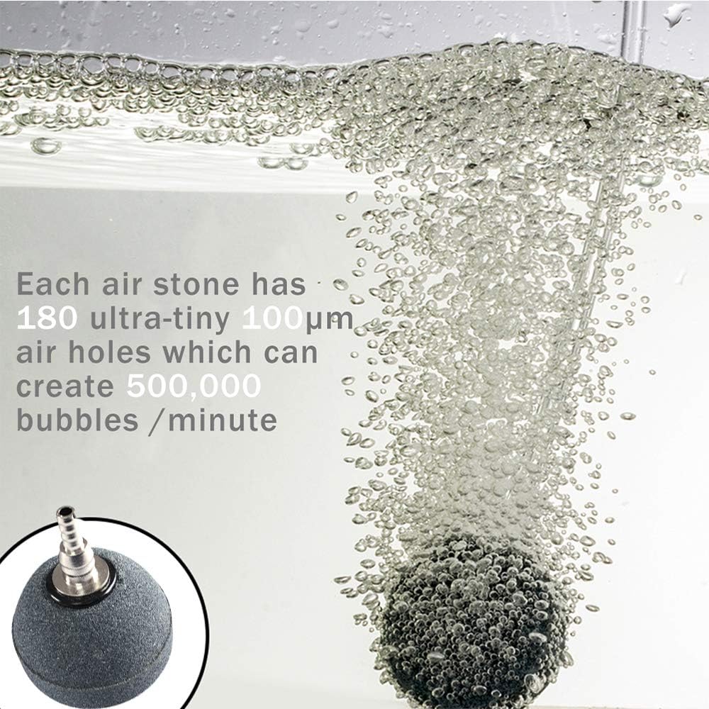 Quickun 2 Inch Updated Crazy Air Stone Cylinerr Bubble Plus Ball Diffuser Aquarium Fish Tank Hydroponics Pump Airstones Diffuser 3/16" 5/16" Hose ID
