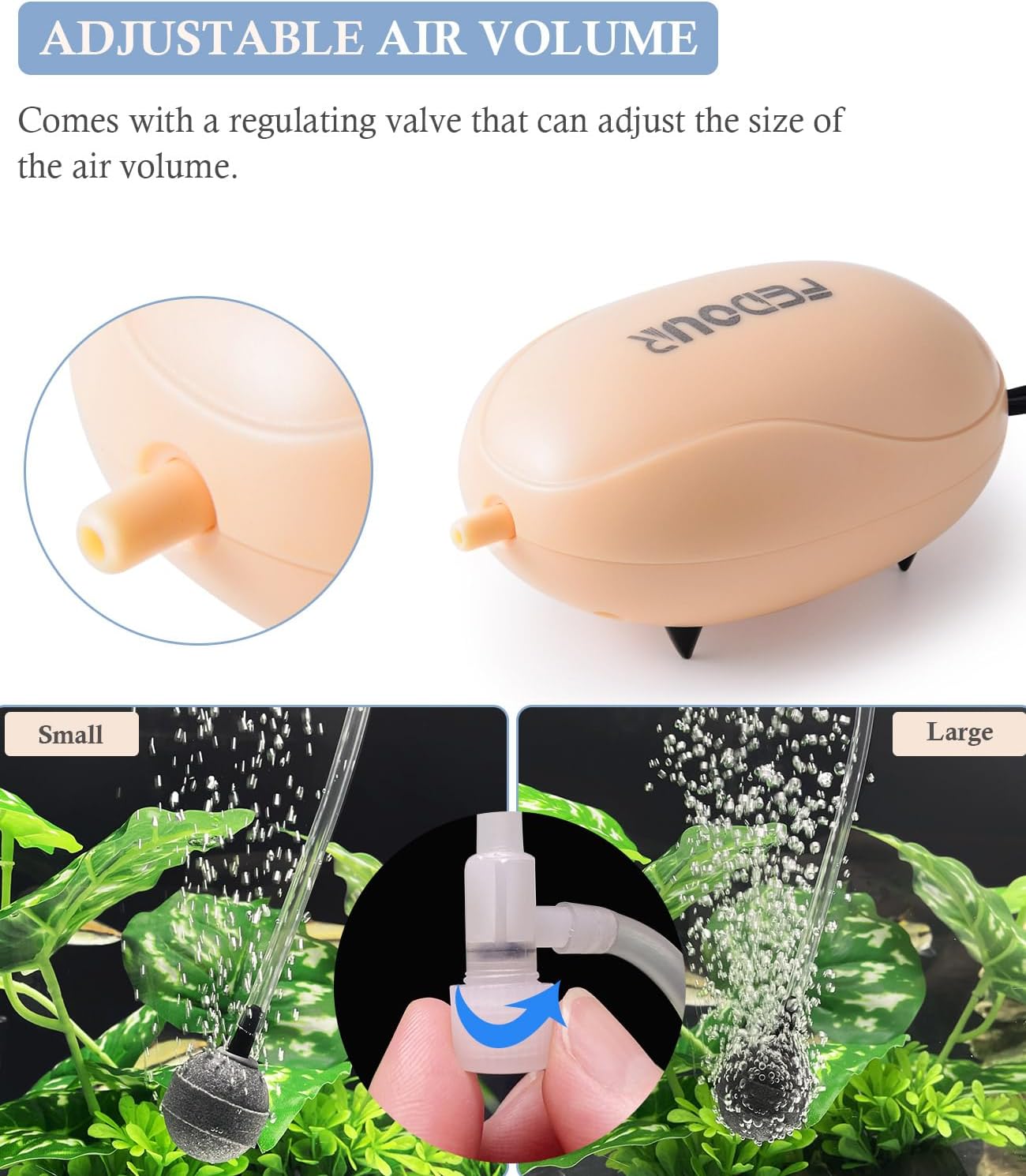 FEDOUR Mini Aquarium Air Pump, Quiet Fish Tank Oxygen Pump with Single Outlet, Aquarium Air Bubbler with Complete Accessories for up to 20gallon Fish Tanks, Betta Tanks, Shrimp Tanks