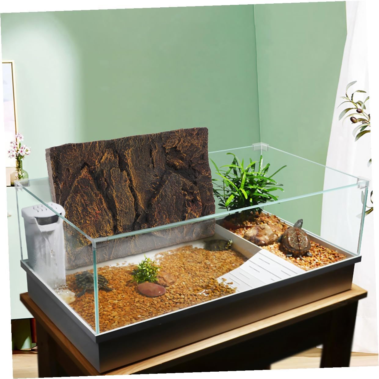2pcs Reptile Tank Background Board PU Material Lightweight Decorative Aquarium Backdrop for Turtle Lizard and Terrarium Use Natural Rock Effect