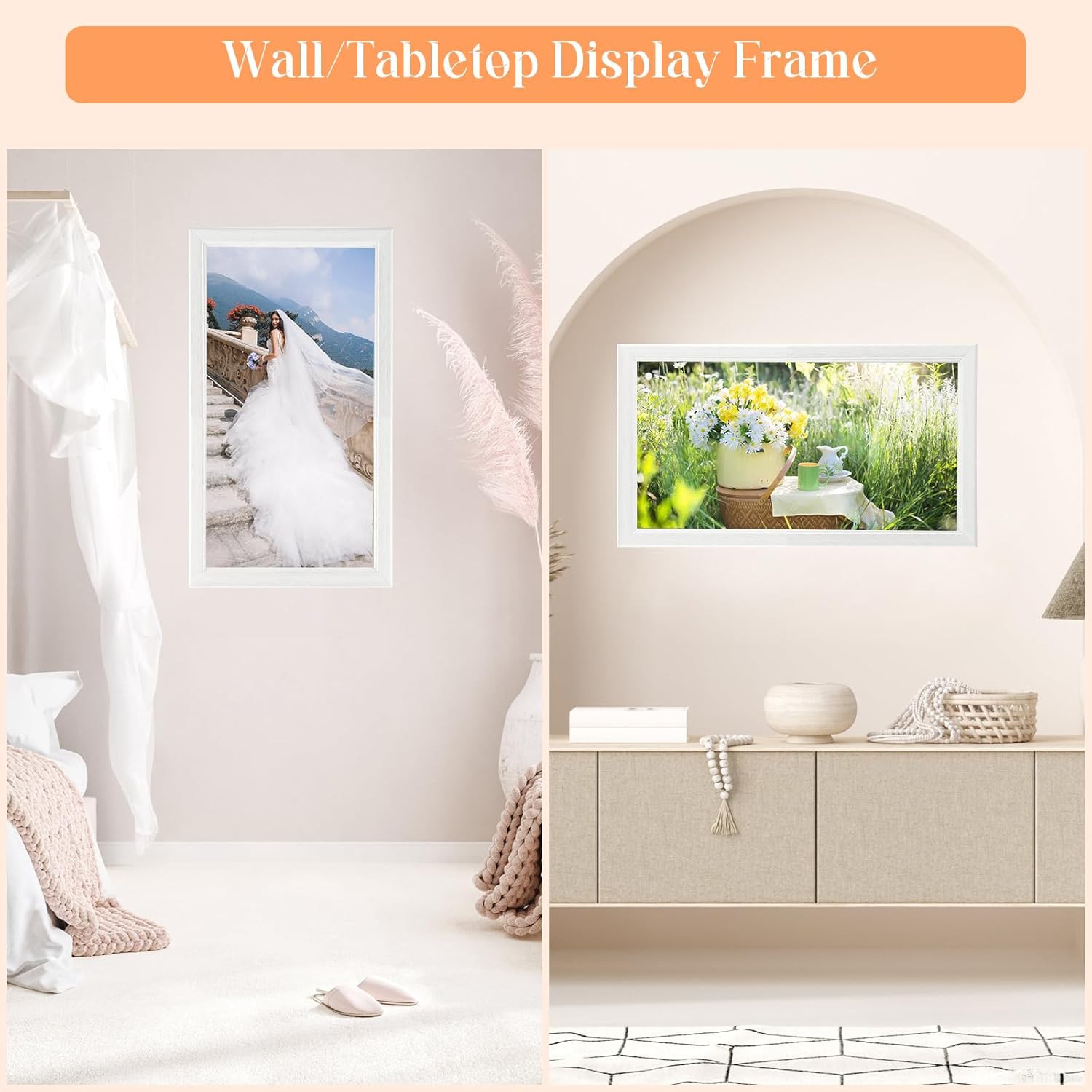 20x40 Wood Frame White, Modern Natural Woodgrain 40x20in Picture Frame, Rustic Wooden 20 x 40 inch Gallery Wall Photo Poster Frame with HD Plexiglass, Horizontal Vertical Wall Mounting Display 1pcs