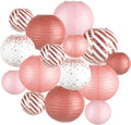 Paper Lanterns Decorative, Rose Gold Round Hanging Paper Lantern Decorations for Birthday Party Bridal Shower Wedding Baby Shower Engagement Valentine's Day Party Supplies