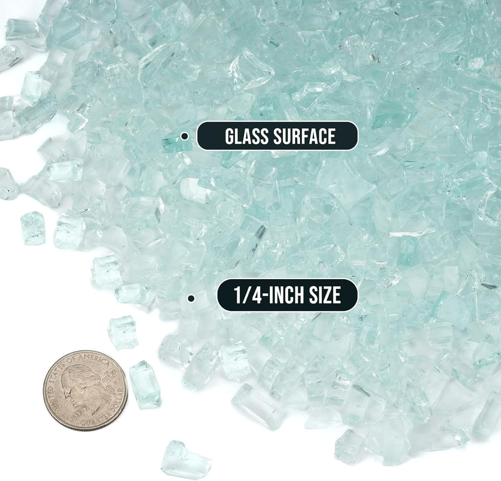 Skyflame High Luster 10-Pound Regular Fire Glass for Fire Pit Fireplace Garden Landscaping Crystal Ice 1/4" Size