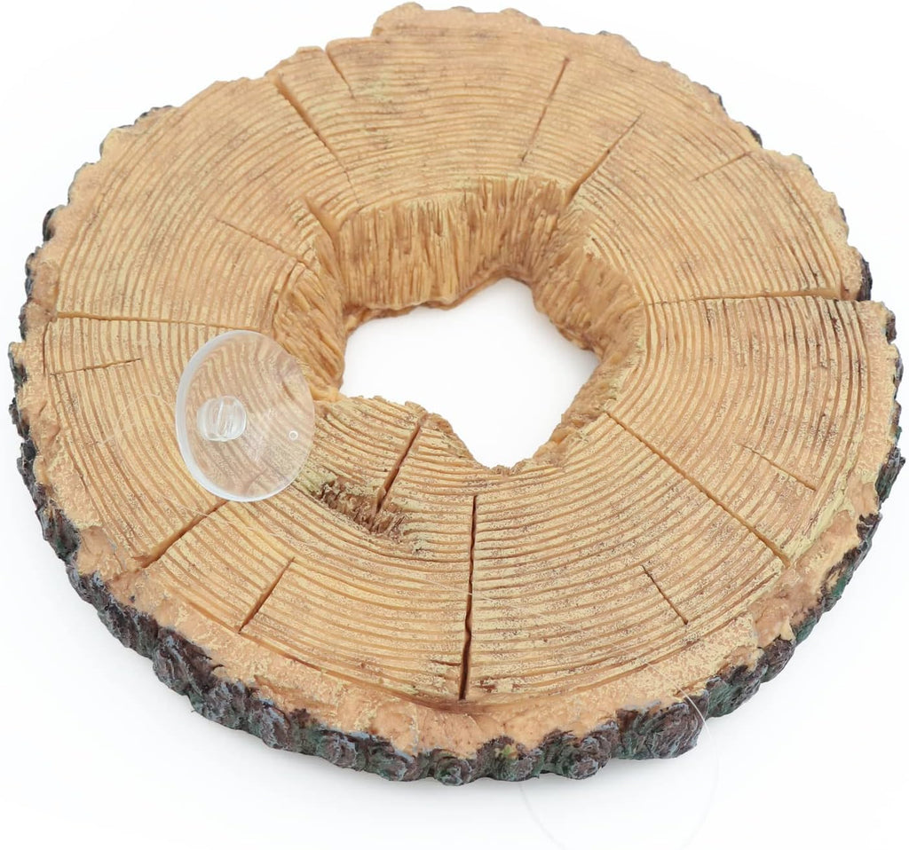 AQUA KT Aquatic Turtle Tree Trunk Round Freestanding Floating Dock Island Climbing Basking Platform Large Non Slip with Suction Cup, for Pond and Amphibian Reptile Terrarium Habitat