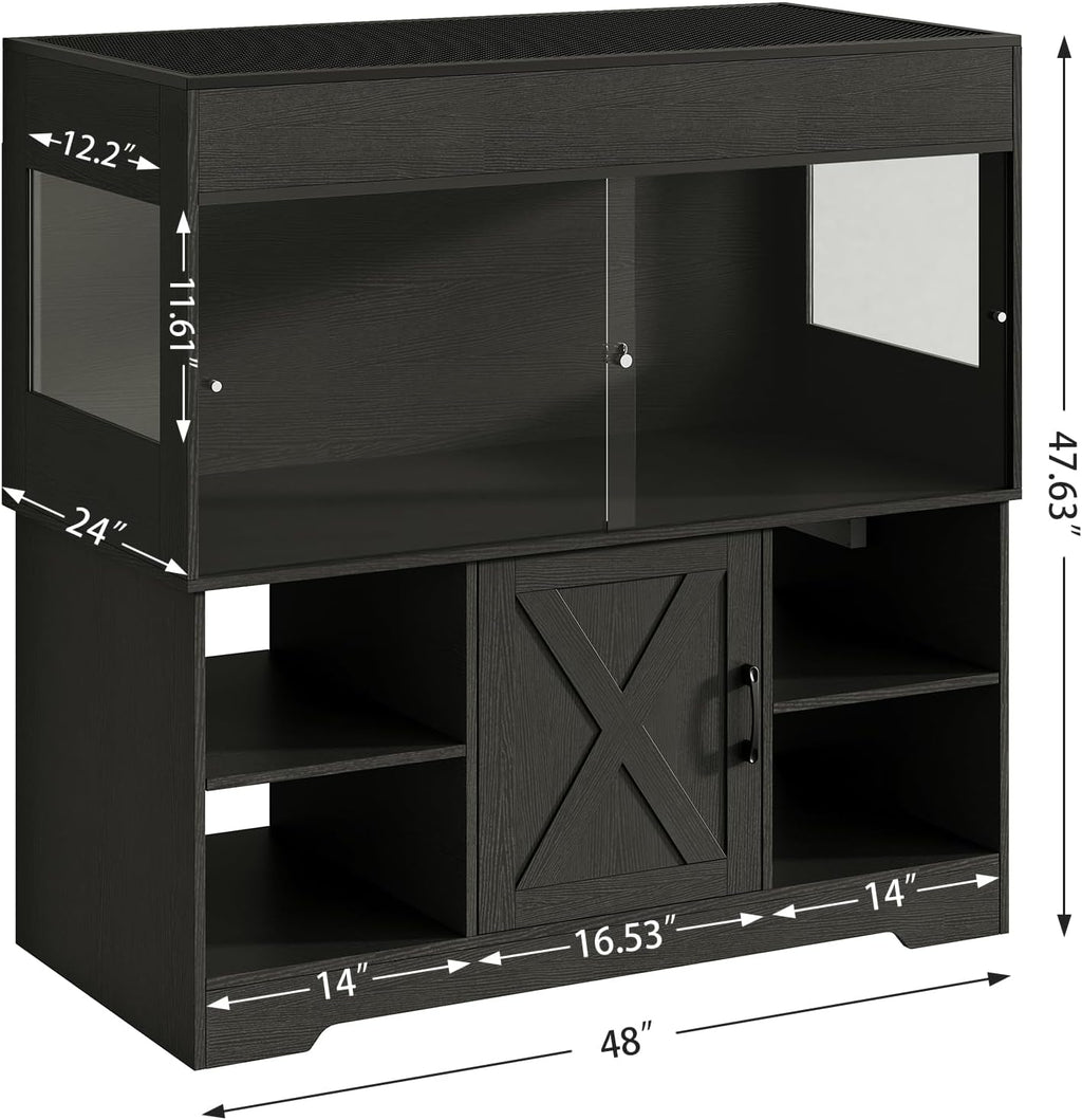 120 Gallon Reptile Tank with Stand, 4x2x2 Terrarium Enclosure for Bearded Dragons, Snakes, Lizards – Sliding Acrylic Doors, Mesh Top, Storage Cabinet, Built-in Power Outlet Black PX01RTB