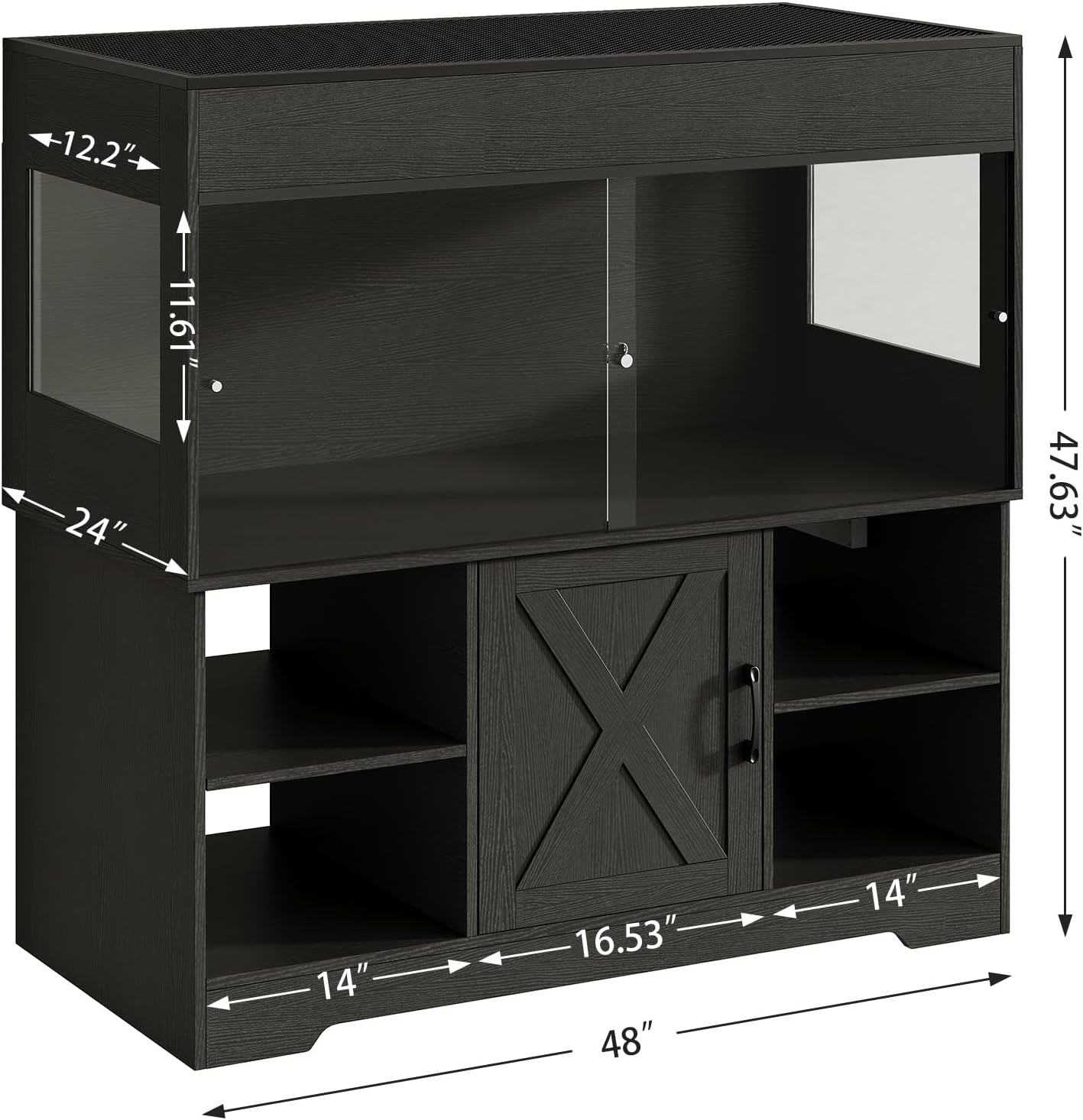 120 Gallon Reptile Tank with Stand, 4x2x2 Terrarium Enclosure for Bearded Dragons, Snakes, Lizards – Sliding Acrylic Doors, Mesh Top, Storage Cabinet, Built-in Power Outlet Black PX01RTB