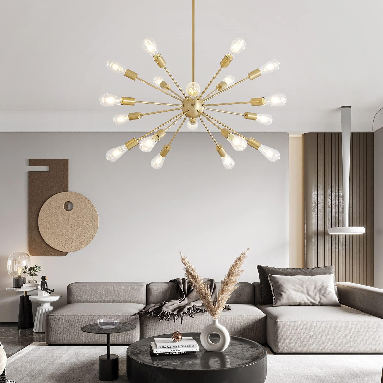 Mid-Century Sputnik Chandeliers 18-Lights, Modern Semi Flush Mount Ceiling Light Fixture Industrial Retro Hanging Lamps for Kitchen Living Room Dining Bedroom Corridor, Gold（Bulb Not Included）