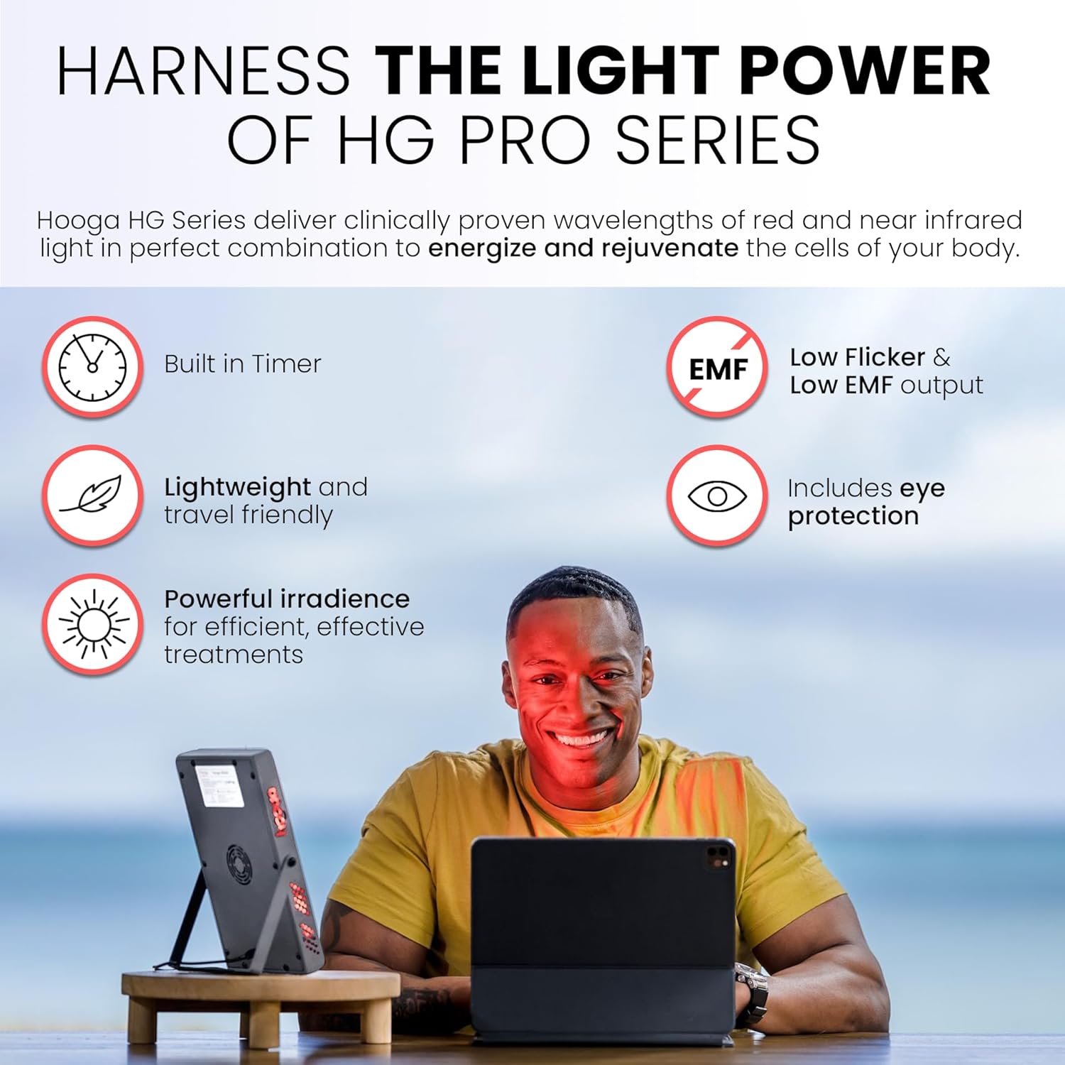 Hooga Red and Near Infrared LED Panel, 660nm & 850nm Light, Built-in Stand and Timer, 40 LED Model – HG200