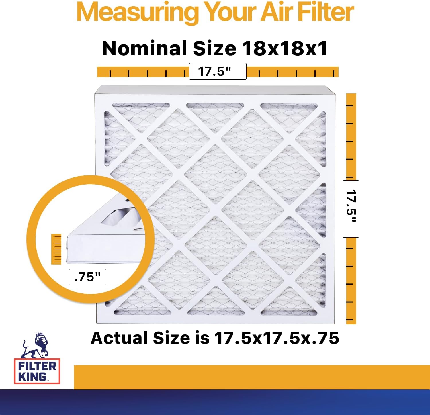 Filter King 18x18x1 Air Filter | 6-PACK | MERV 13 HVAC Pleated A/C Furnace Filters | MADE IN USA | Actual Size: 17.5 x 17.5 x .75"