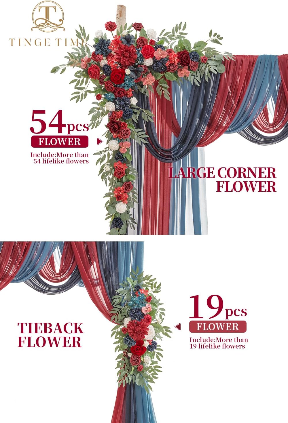 TINGE TIME Artificial Arch Flowers Kit Pack of 5, Wedding Decorations for Reception with Hanging Flowers, Wedding Arch Silk Floral Arrangements Ceremony Backdrop Bridal Shower Outdoor Party Decor