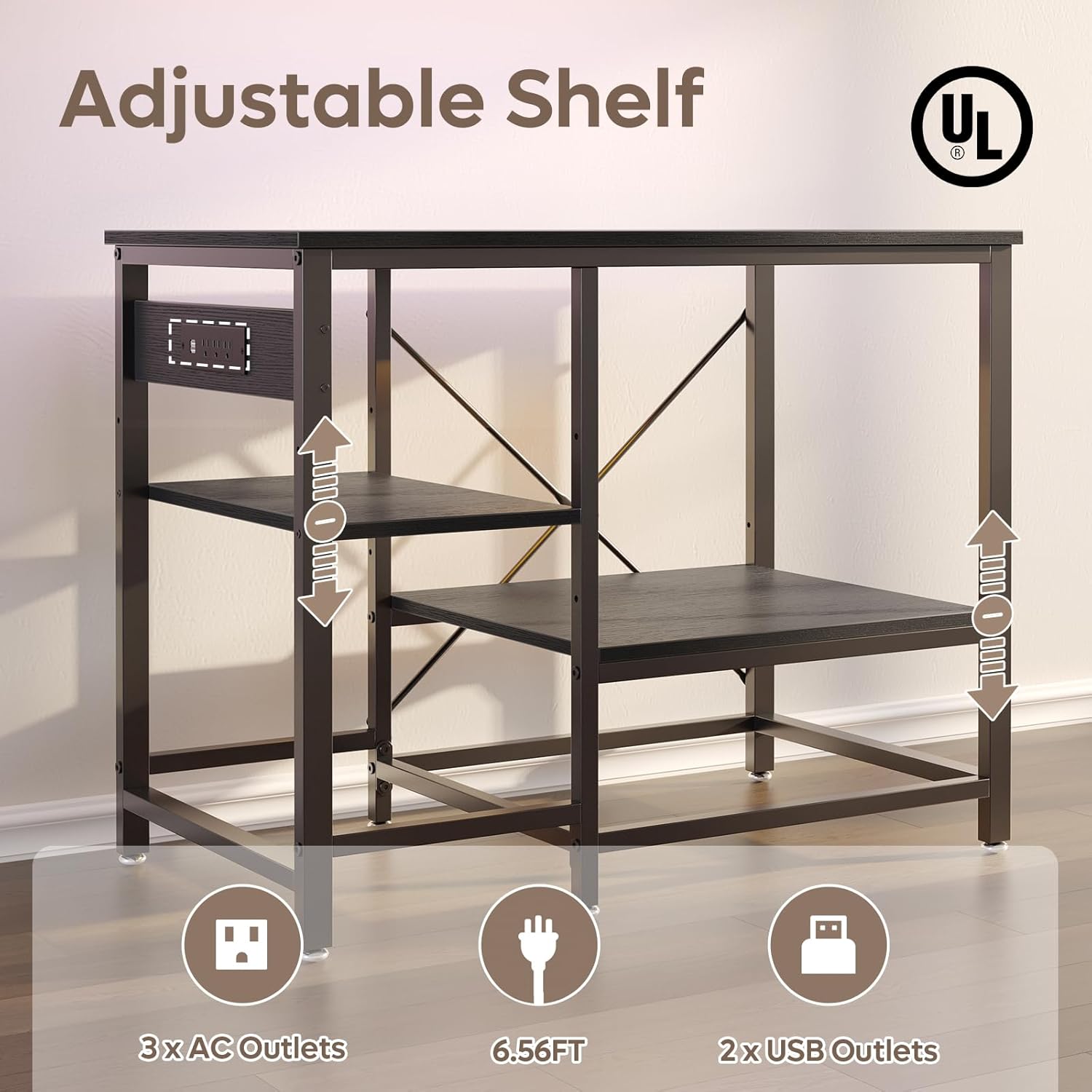 Bestier 40-50 Gallon Fish Tank Stand with Power Outlet, 36x19 Metal Aquarium Stand, 6-Leg Reptile Tank Stand with 3-Tier Adjustable Storage Shelves, 660LBS Capacity, Black Oak