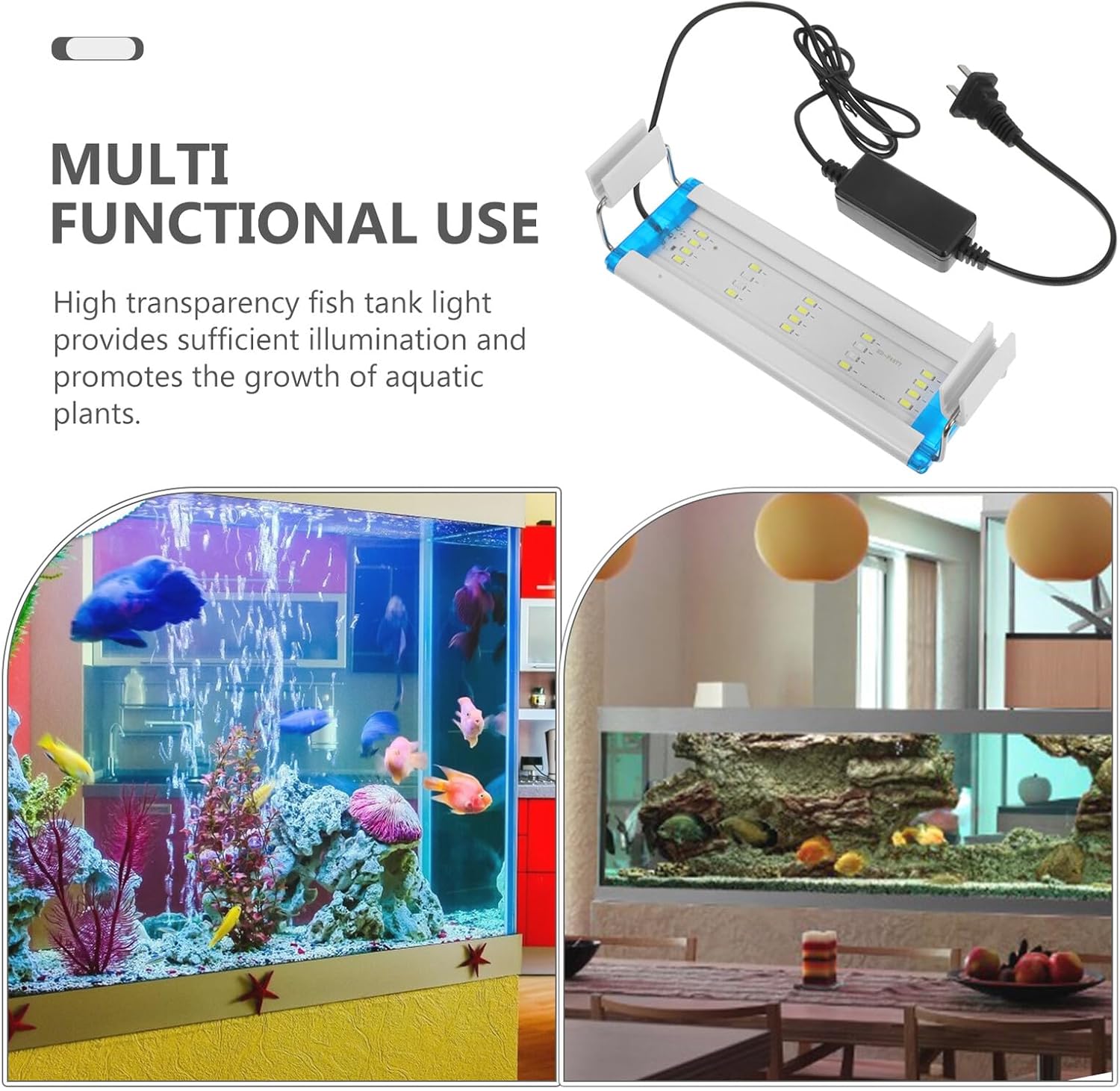 LED Aquarium Light with Adjustable Bracket Blue White Planting Light for Fish Tank Energy Efficient Lamp for Freshwater and Aquariums US Plug