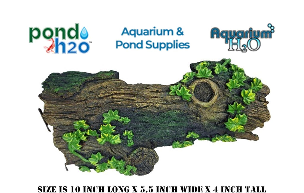 Large Hollow Log with Plants Aquarium Pond Ornament Artificial Resin Tree Bark Hide or Cave for Fish Tank, 10 Inches Long Reptiles or Turtle Tank Ornament Safe for Aquatic Habitats, Brown