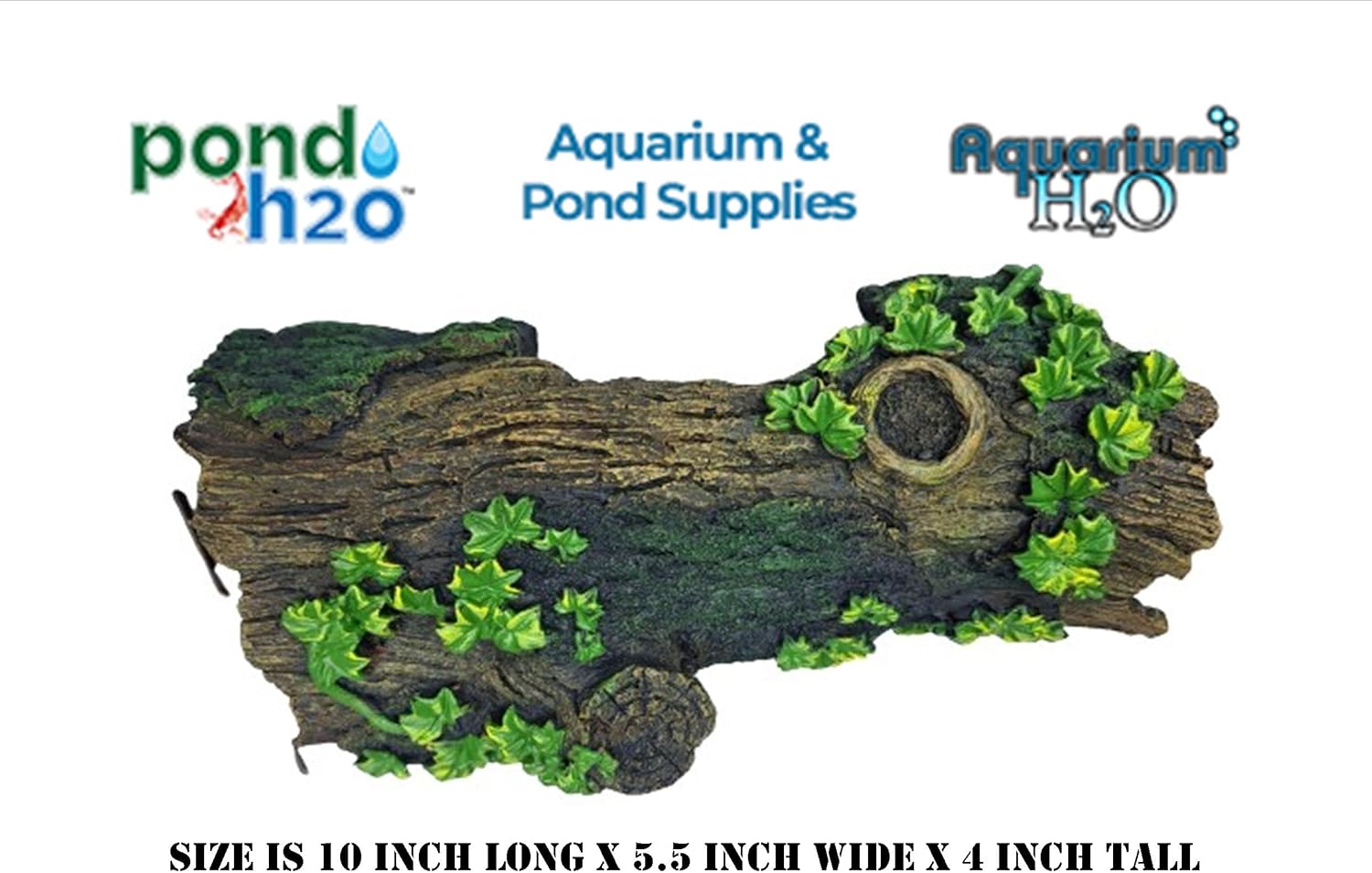 Large Hollow Log with Plants Aquarium Pond Ornament Artificial Resin Tree Bark Hide or Cave for Fish Tank, 10 Inches Long Reptiles or Turtle Tank Ornament Safe for Aquatic Habitats, Brown