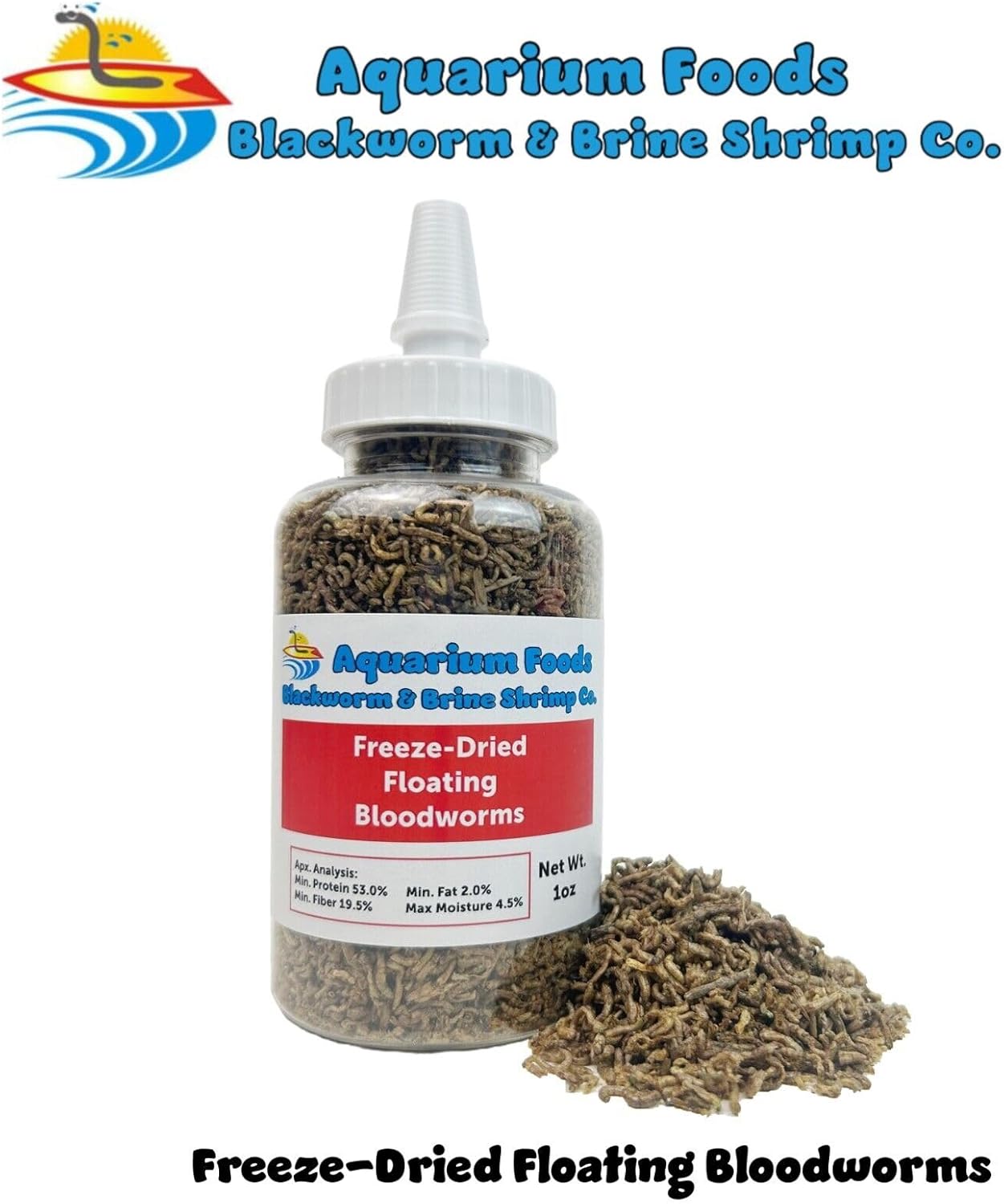 Aquatic Foods Inc. Freeze-Dried Bloodworms, Our Grade A Floating Bloodworms for All Freshwater Fish, Marines, Corals, Anemones, Baby Pond Fish…1oz Squeeze Bottle