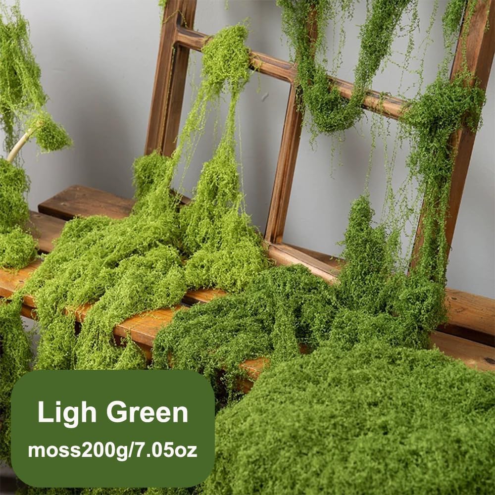 Fake Green Moss for Crafts, Fake Green Moss for Potted Plants, Faux Potted Plants for DIY Decorating Craft Art Potted Wedding Accessories Fairy Garden Accessories, 7.05oz