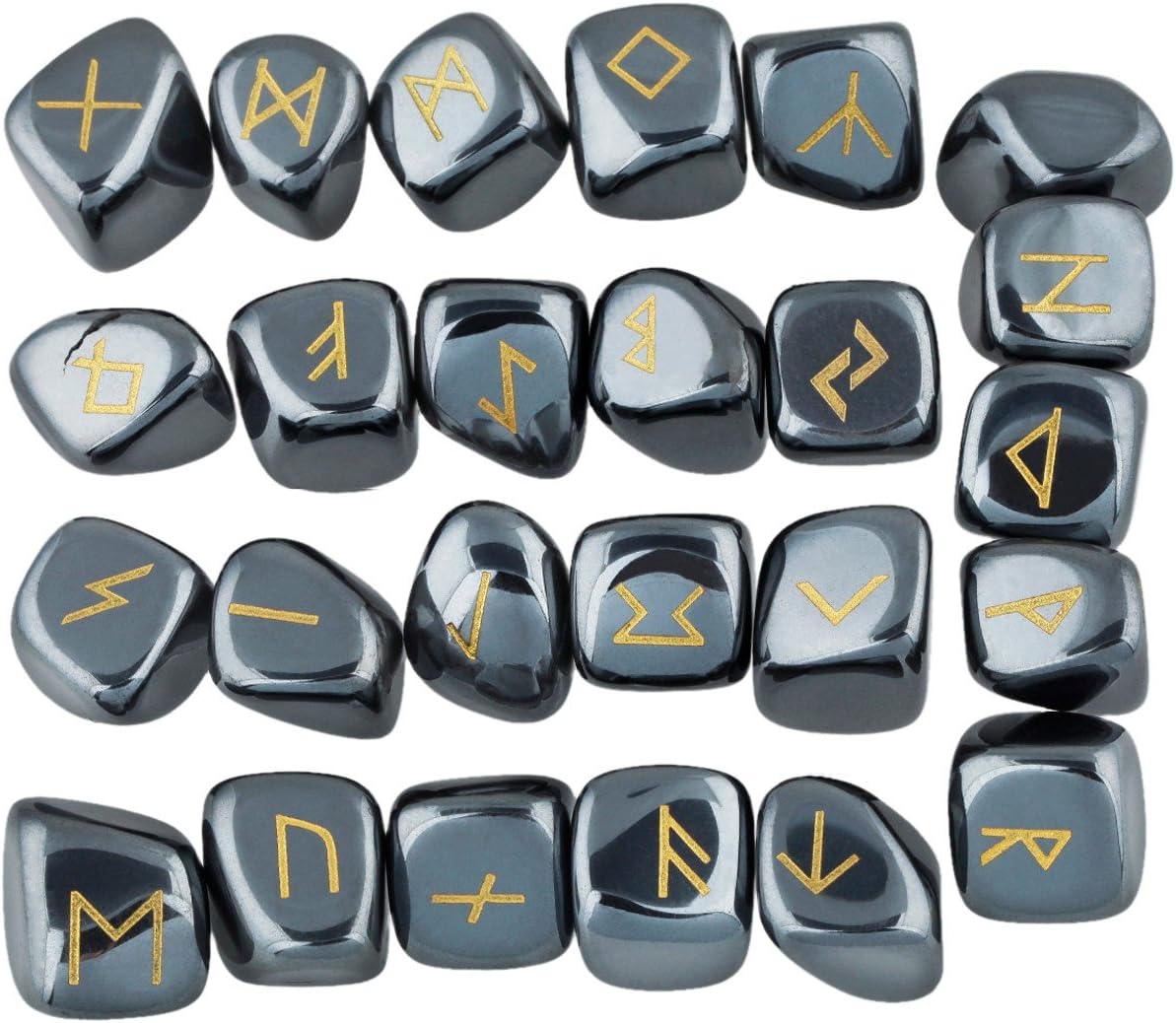 rockcloud Hematite Rune Stones Tumbled Engraved Lettering Crystal Set for Wicca Crystals Healing Chakra Reiki