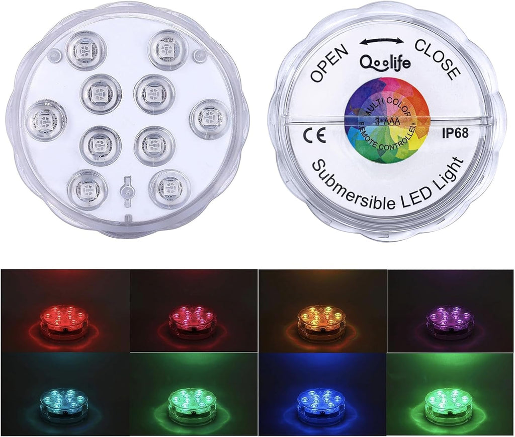 Submersible LED Lights Remote Control, RGB Multi Color Changing Waterproof Light for Pool, Vase Base, Spa, Aquarium, Pond, Hot Tub, Decoration, Party, 4-Pack