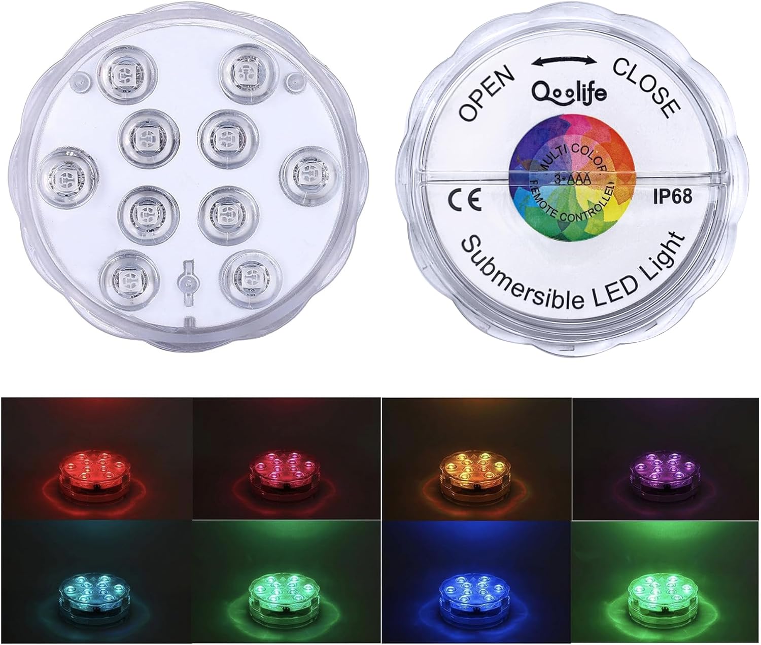 Submersible LED Lights Remote Control, RGB Multi Color Changing Waterproof Light for Pool, Vase Base, Spa, Aquarium, Pond, Hot Tub, Decoration, Party, 4-Pack