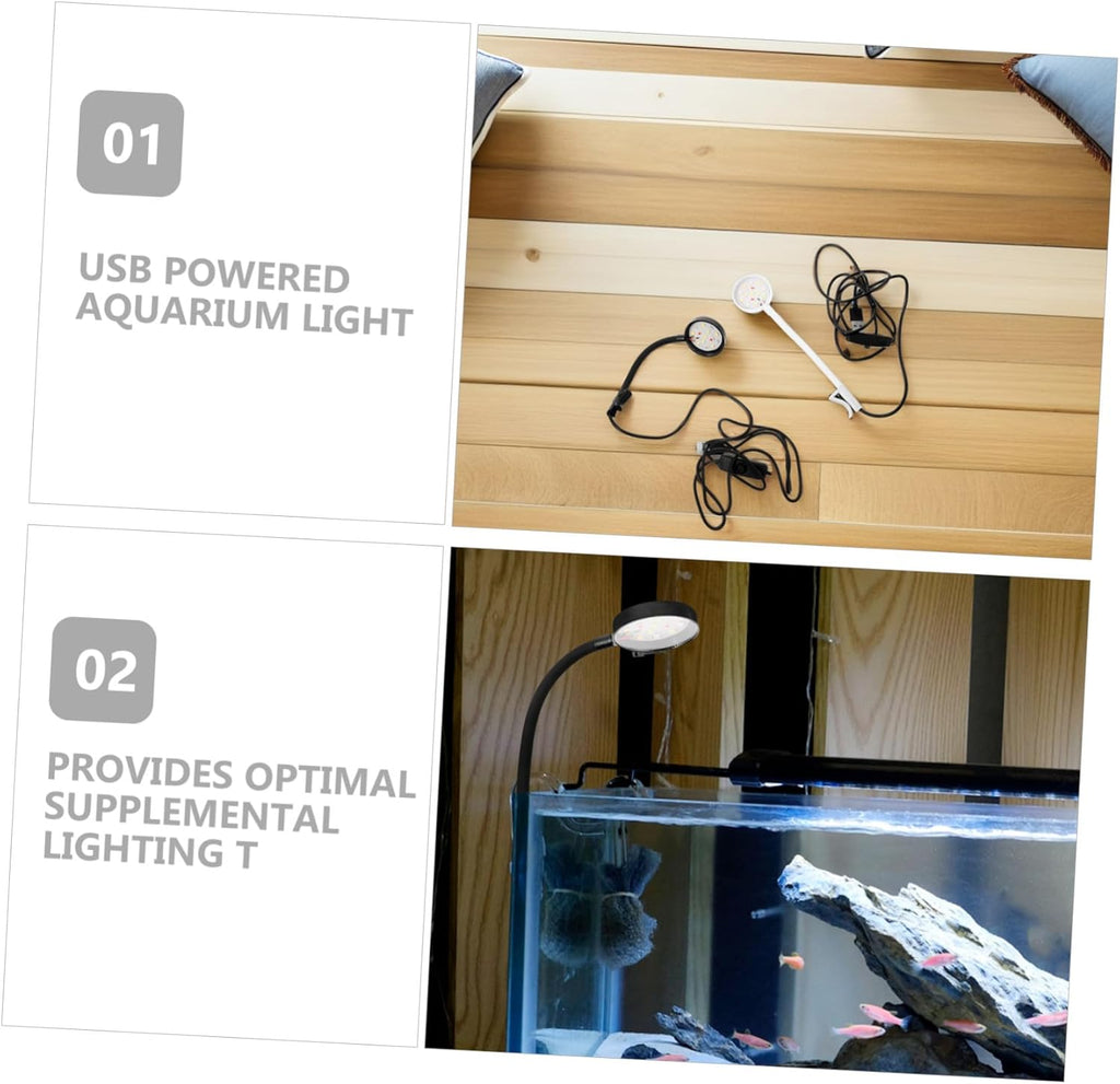 GANAZONO 2PCS USB-Powered Aquarium Mini Light Adjustable LED Fish Tank Lamp for Small Tanks Design for Aquatic Plant Growth Space-Saving Aquarium Light for Home and Office