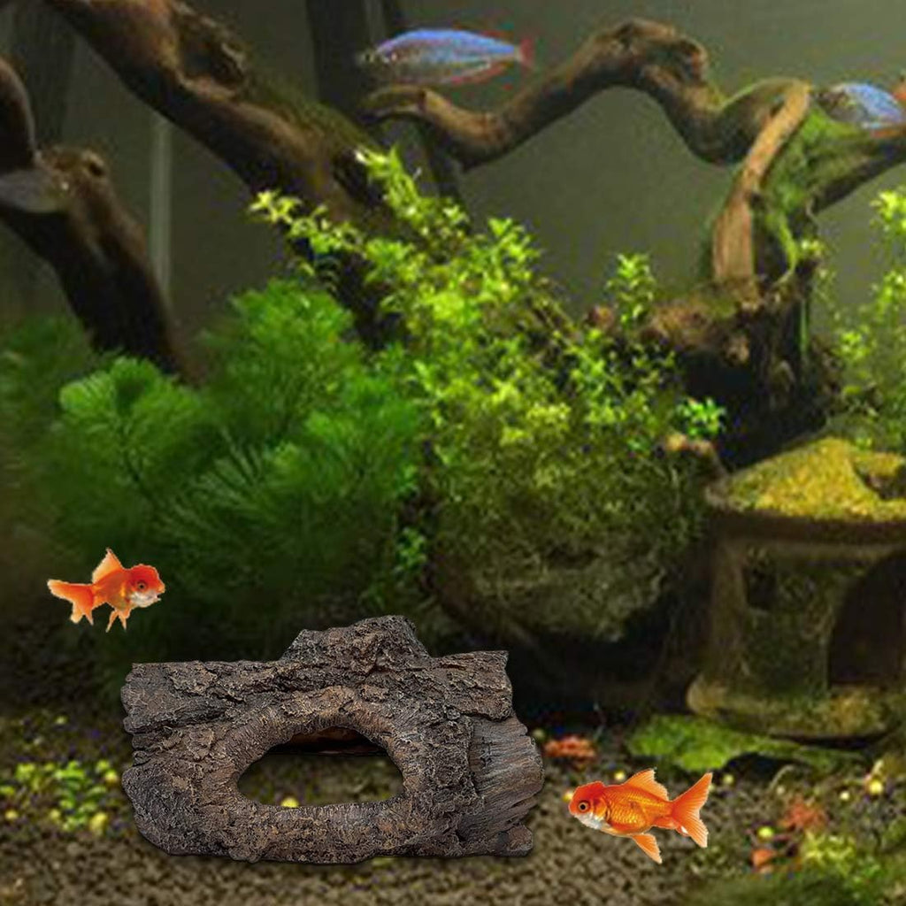 Tfwadmx Aquarium Decoration Cave, Resin Hollow Tree Trunk Log Aquarium Ornament Fish Tank Hideout for Betta Cichlid Shrimp Reptile Turtle 6.1 * 3.9 * 3.1IN