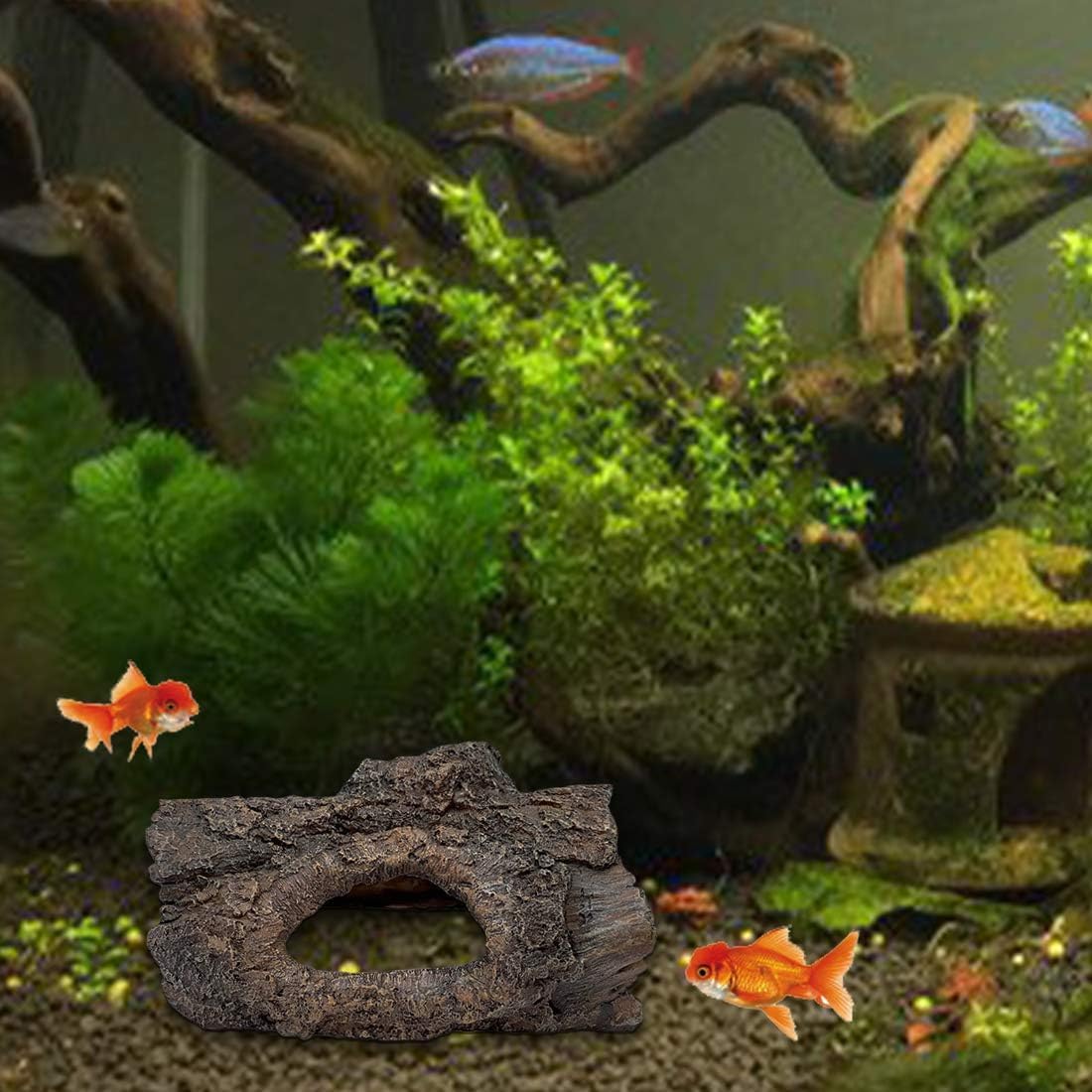 Tfwadmx Aquarium Decoration Cave, Resin Hollow Tree Trunk Log Aquarium Ornament Fish Tank Hideout for Betta Cichlid Shrimp Reptile Turtle 6.1 * 3.9 * 3.1IN