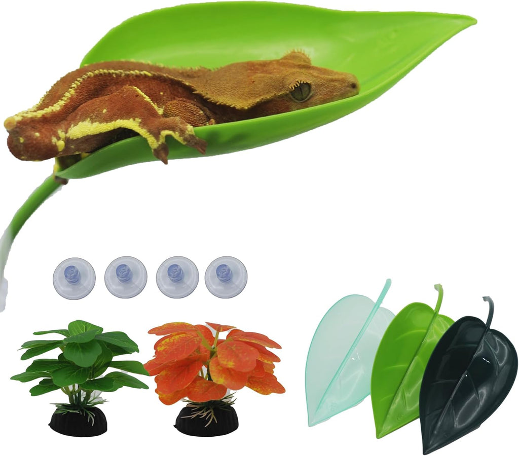 Crested Gecko Tank Accessories，3PCS,Reptile Branches，crestedgecko Hide，Gecko Wall Climbing Toy，Frog Habitat Platform，Tree Frog ，Reptile Leaf，Snake Accessories for Tank