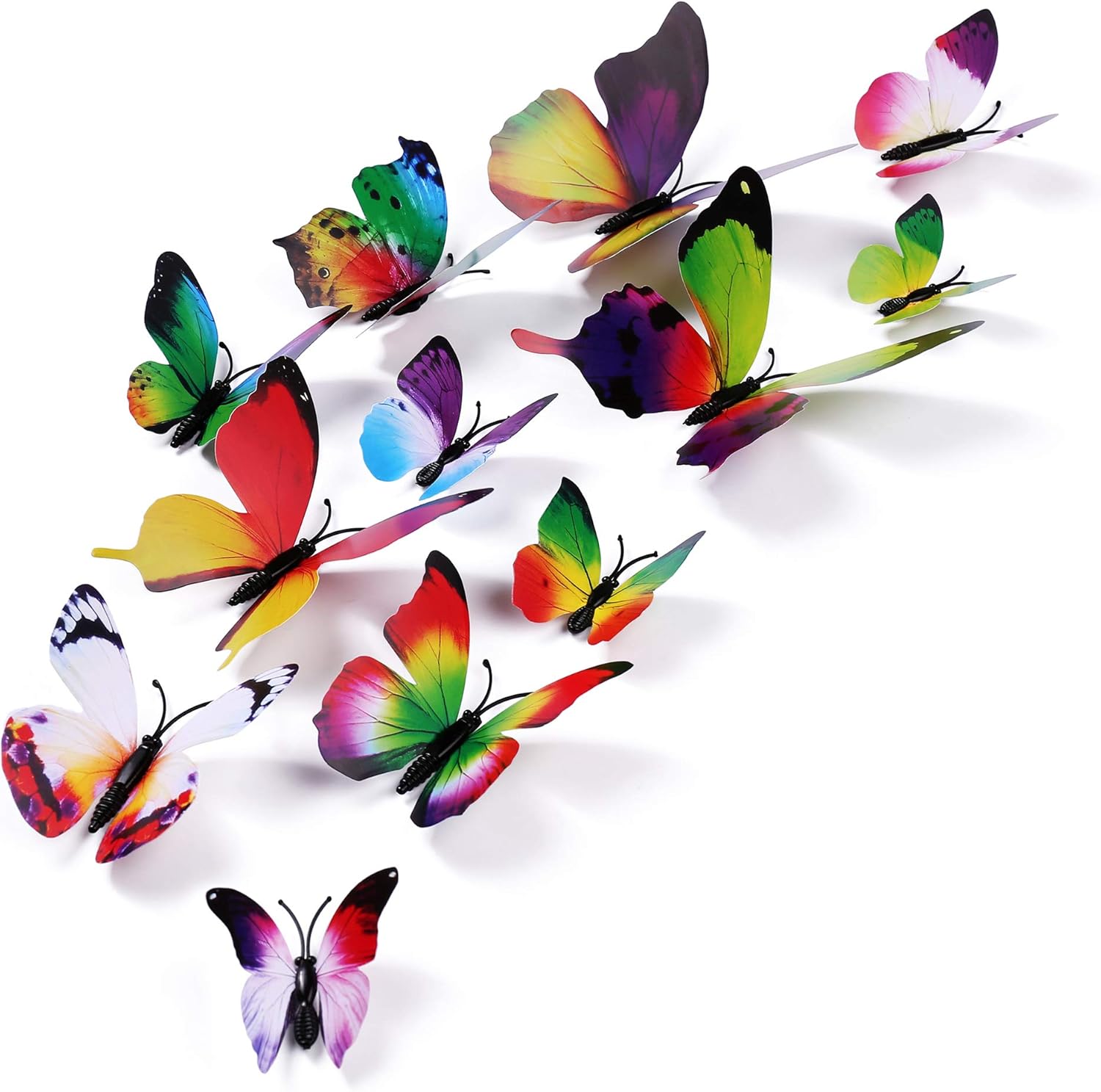 LiveGallery 72 PCS 6 Colors Removable 3D DIY Beautiful Butterfly Wall Decals Colorful Butterflies Art Decor Wall Stickers Murals for Kids Baby Boy Girls Bedroom Classroom Offices (Rainbow)