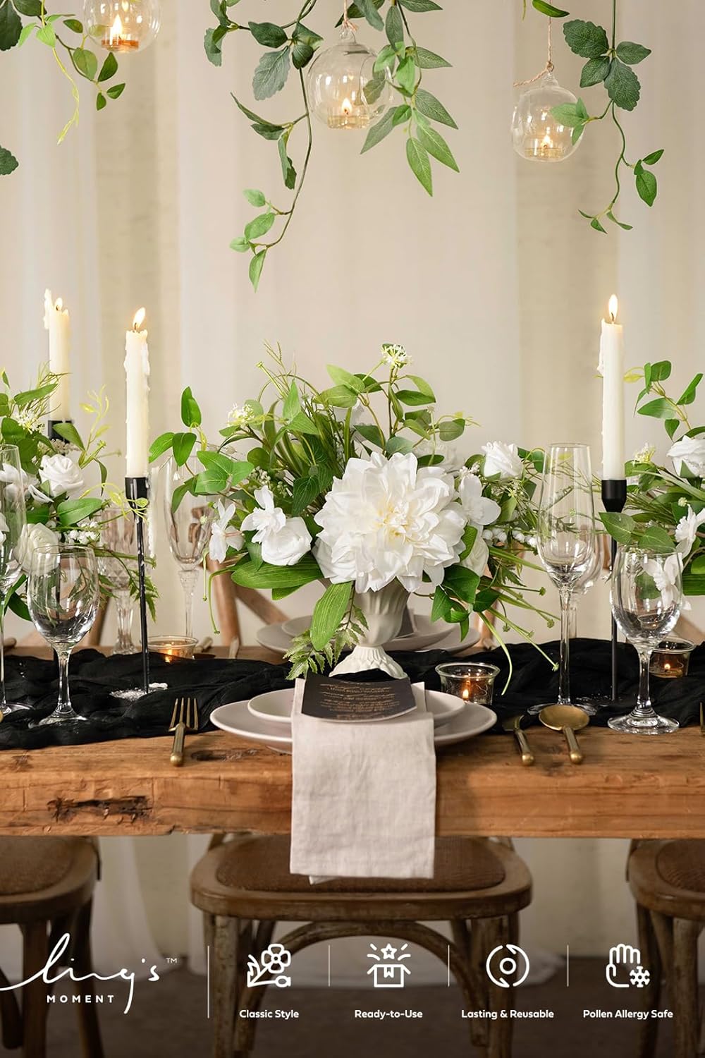Ling's moment 14Ft Black Cheesecloth Table Runner Boho Chic Gauze Semi-Sheer Halloween Tablecloth for Wedding Celebrations for Baby Shower Decorations