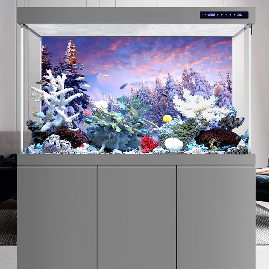YongFoto Fish Tank Background - 24x16 inch Winter Snow Scene Aquarium Backdrop for Reptile Terrarium & Bearded Dragon Habitat
