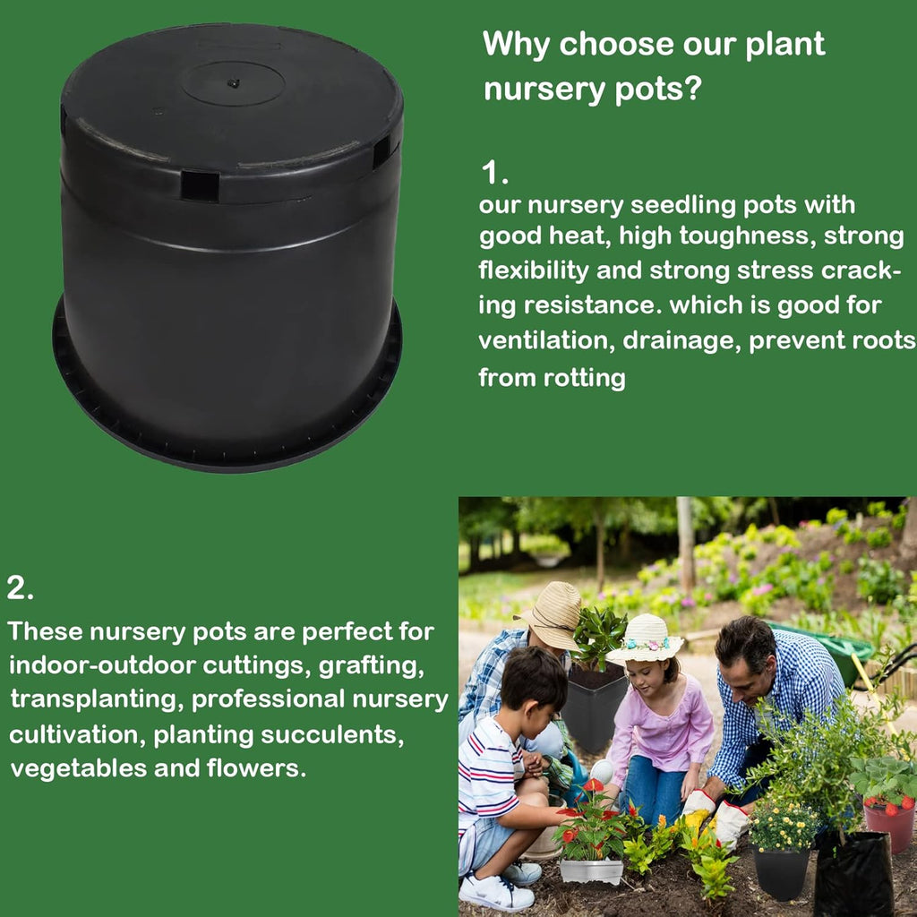 10 Pcs 15 Gallon Round Black Nursery Pots Garden Plastic Planter Nursery Pots for Indoor and Outdoor Plants with Drainage Hole
