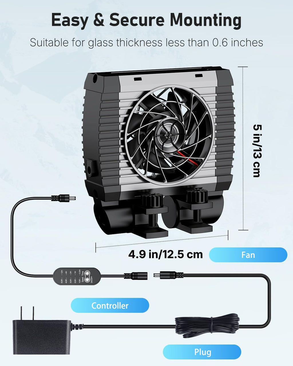 Pawfly Aquarium Chiller Fan, Quiet Aquarium Fan for Axolotl Tank, Fish Tank Cooling Fan, Aquarium Cooler with Adjustable Speed and Timer, Terrarium Fan Water Chiller for Freshwater and Saltwater Tanks