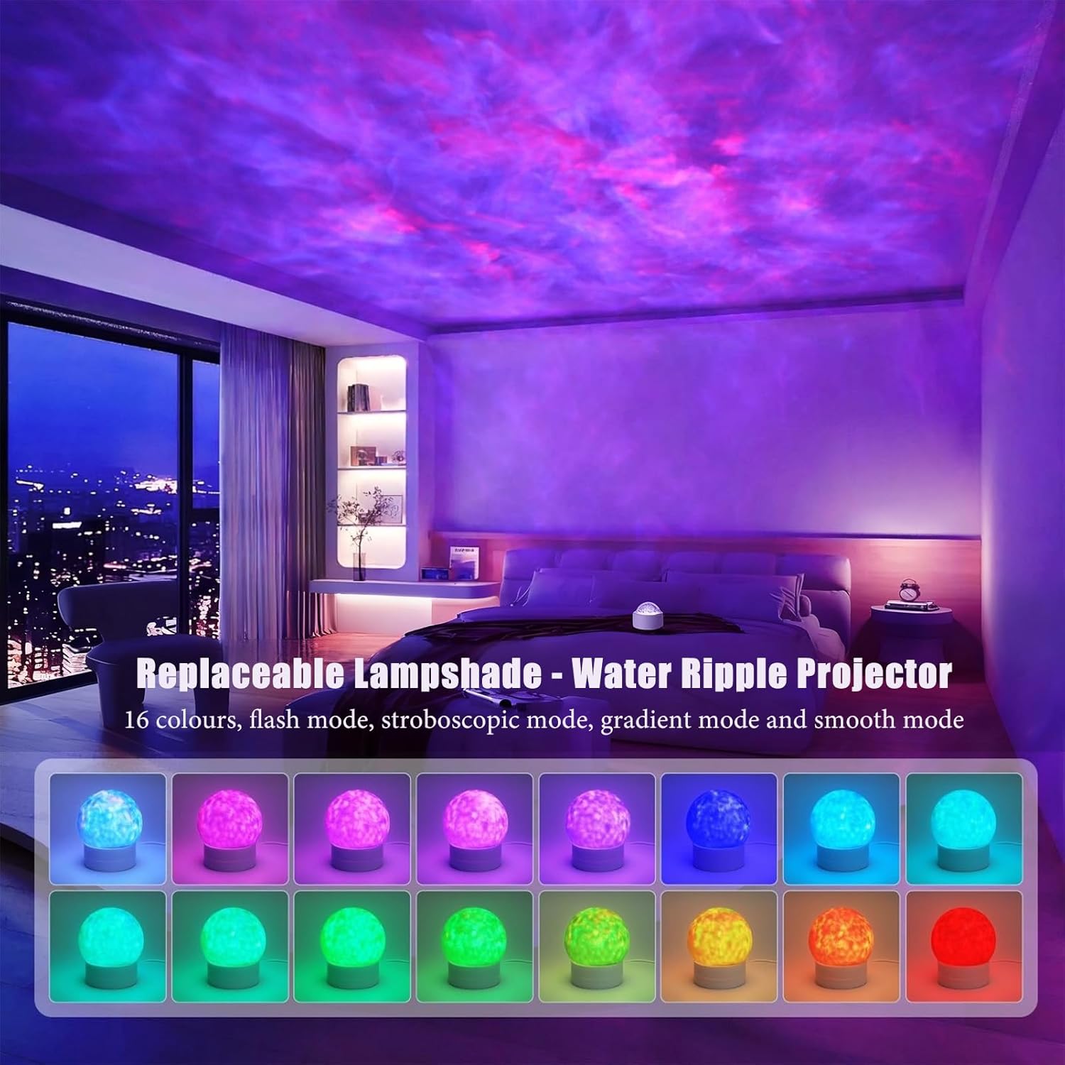 2 in 1 Ocean Wave Projector Light, 16 Color Northern Aurora Night Light Projector, 3D Dynamic Ripple Effect Holographic Water Ripple Romantic Ambient Lighting, Mood Lighting for Bedroom, Wired