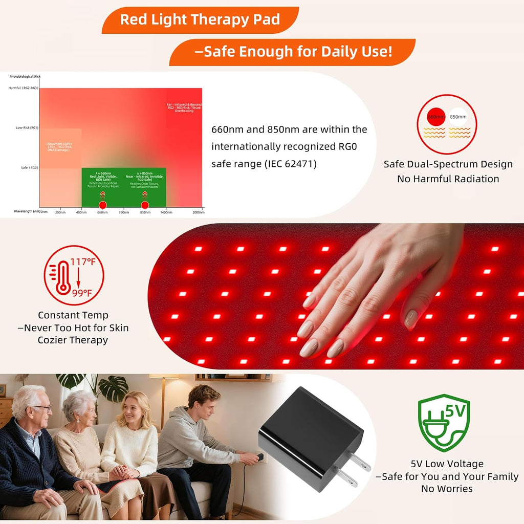 Red Light Therapy for Body, 660nm 850nm 12.6" LED Wearable Infrared Red Light Therapy Belt Wrap Pad for Belly Back Waist Shoulder Knee Muscle Pain Relief with Controller Timer