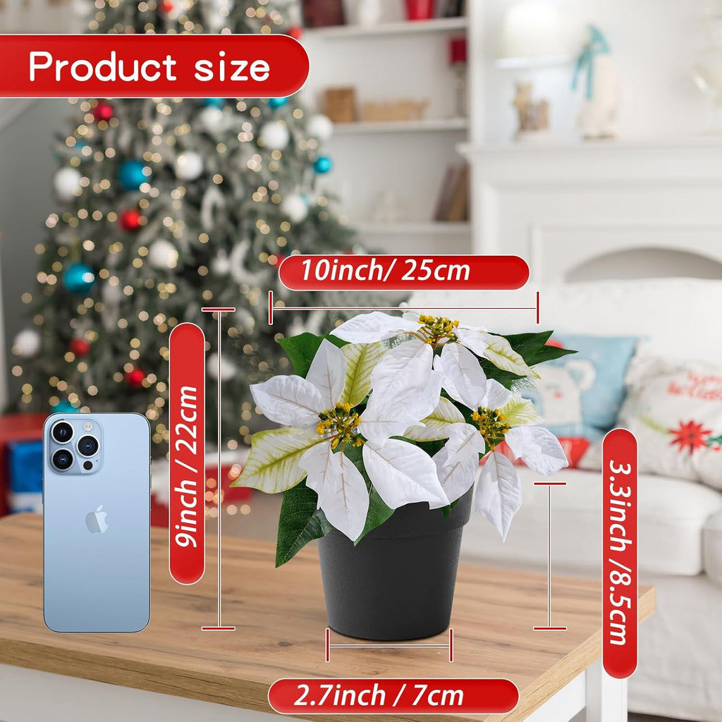 2 Pack Poinsettias Artificial Christmas Flowers Small Cream Poinsettia Plant Artificial 9 Inch Faux Winter Flowers for Porch Home Garden Decorations Indoor Outdoor Xmas Ornament