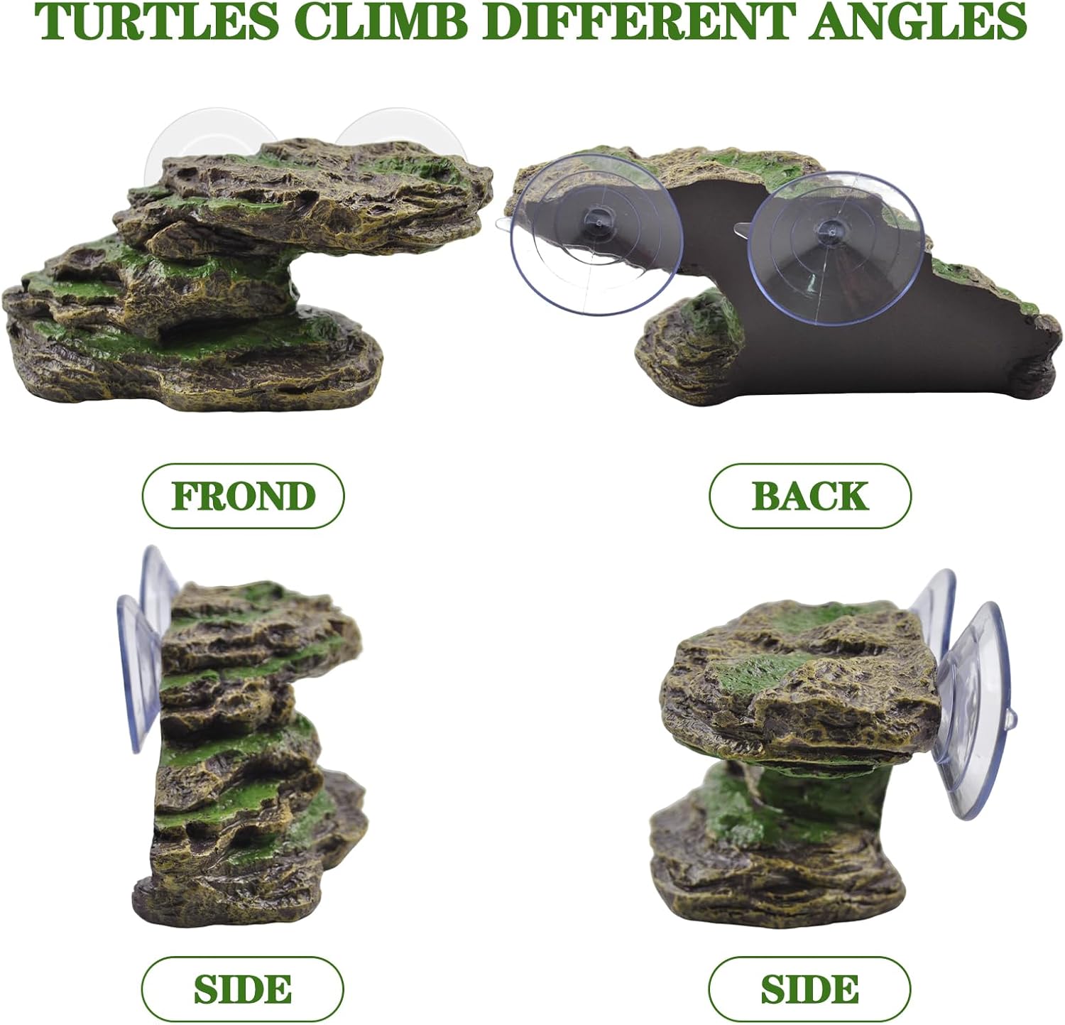 PINVNBY Turtle Basking Platform with 2 Pcs Suction Cups,Resin Floating Dock for Turtles,Tortoise Climbing Ramp Shale - Ideal for Aquatic Turtles,Stable & Durable,Easy to Install(Green Brown)