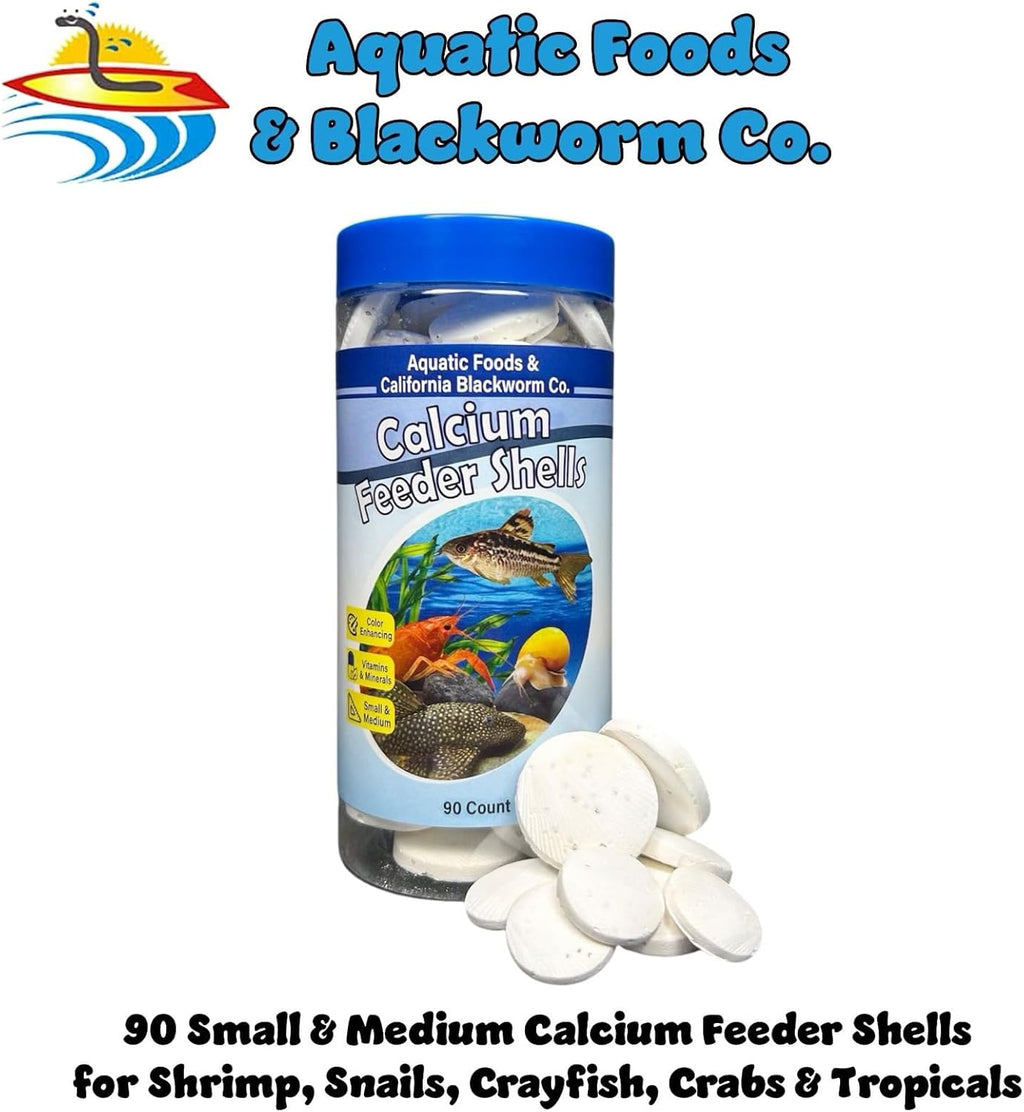 Aquatic Foods Inc. Calcium Feeding Shells, Small & Medium for Shrimp, Snails, Crabs, Crayfish, Plecos, Catfish, All Tropical Fish, 4-Type Wafer & 12-Type Pellet Mix Included...90 Count Canister