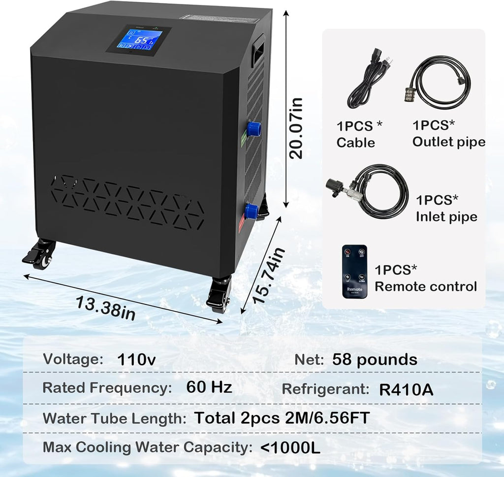 Aquarium Chiller,LED Display Fish Tank Chiller, 1 HP Active Aqua Chiller for Axolotl, Water Chiller with Pump, Nozzles and Hoops Ideal for Coral Reef Shrimp (264 Gallon)