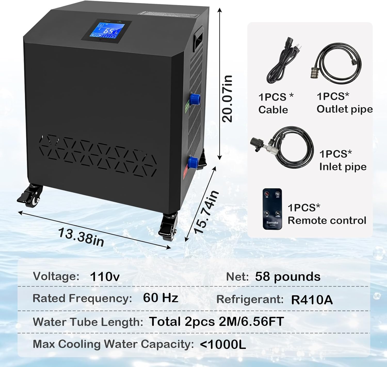 Aquarium Chiller,LED Display Fish Tank Chiller, 1 HP Active Aqua Chiller for Axolotl, Water Chiller with Pump, Nozzles and Hoops Ideal for Coral Reef Shrimp (264 Gallon)